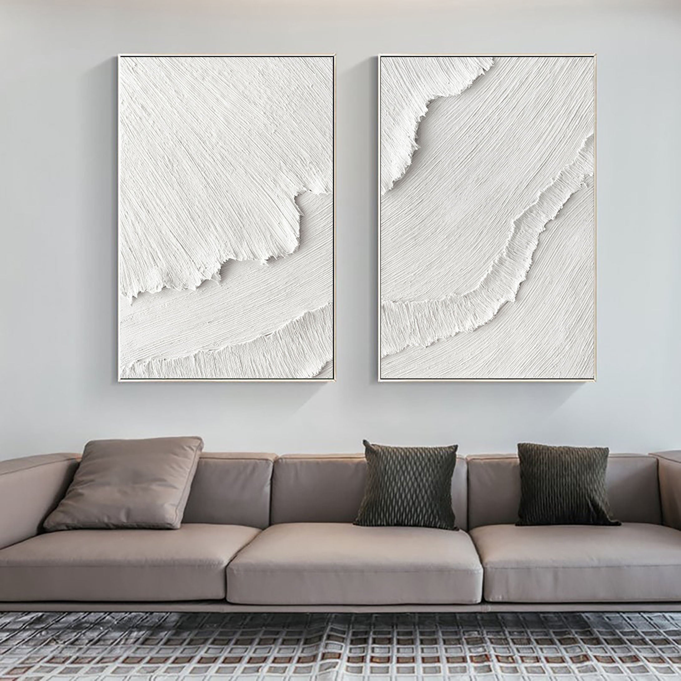 vipgallery White Plaster 3D Textured Minimalist Abstract Art on Canvas | Handcrafted Monochrome Wall Decor SET OF 2 #CXA 015