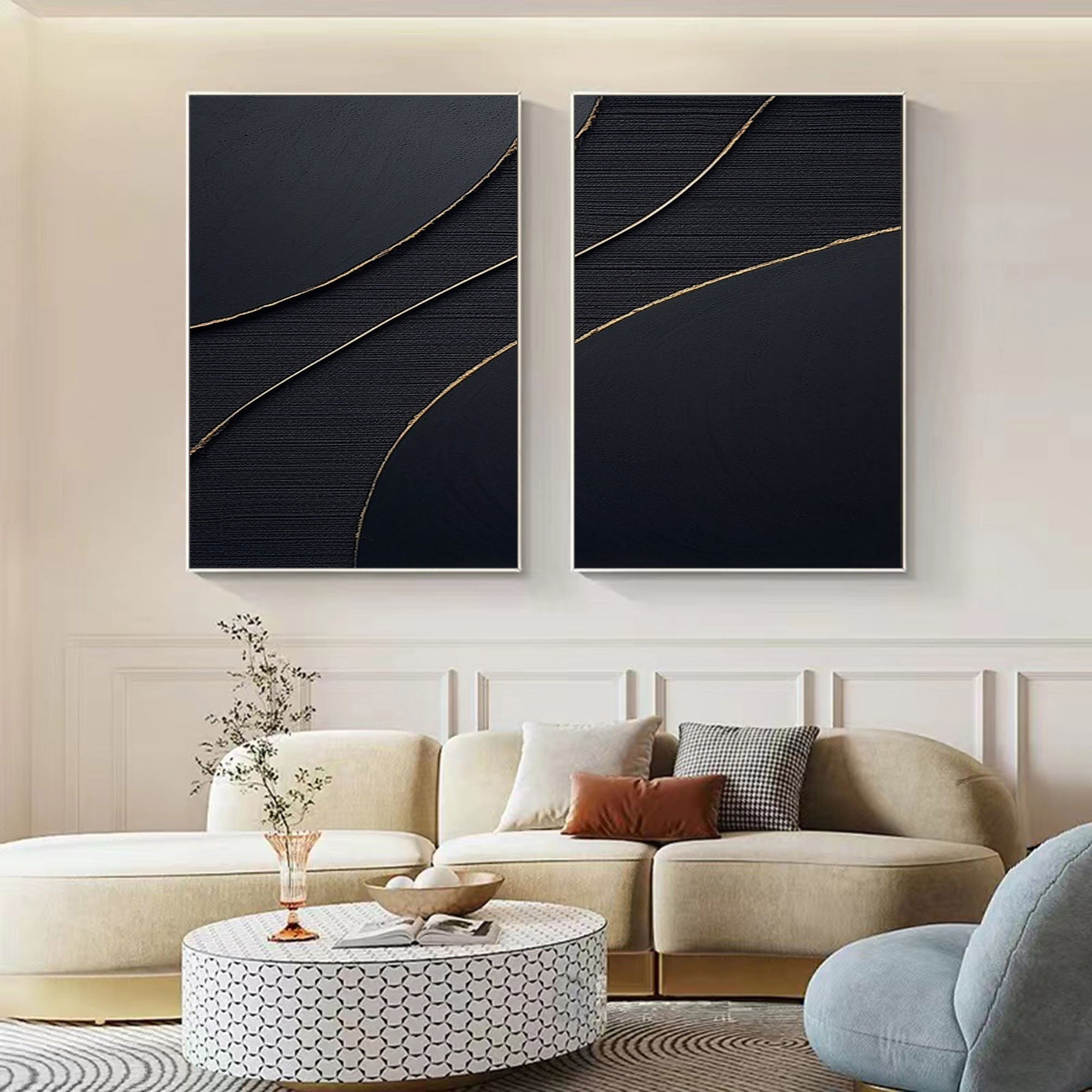 vipgallery Black Abstract Painting SET OF 2 #CXA 012