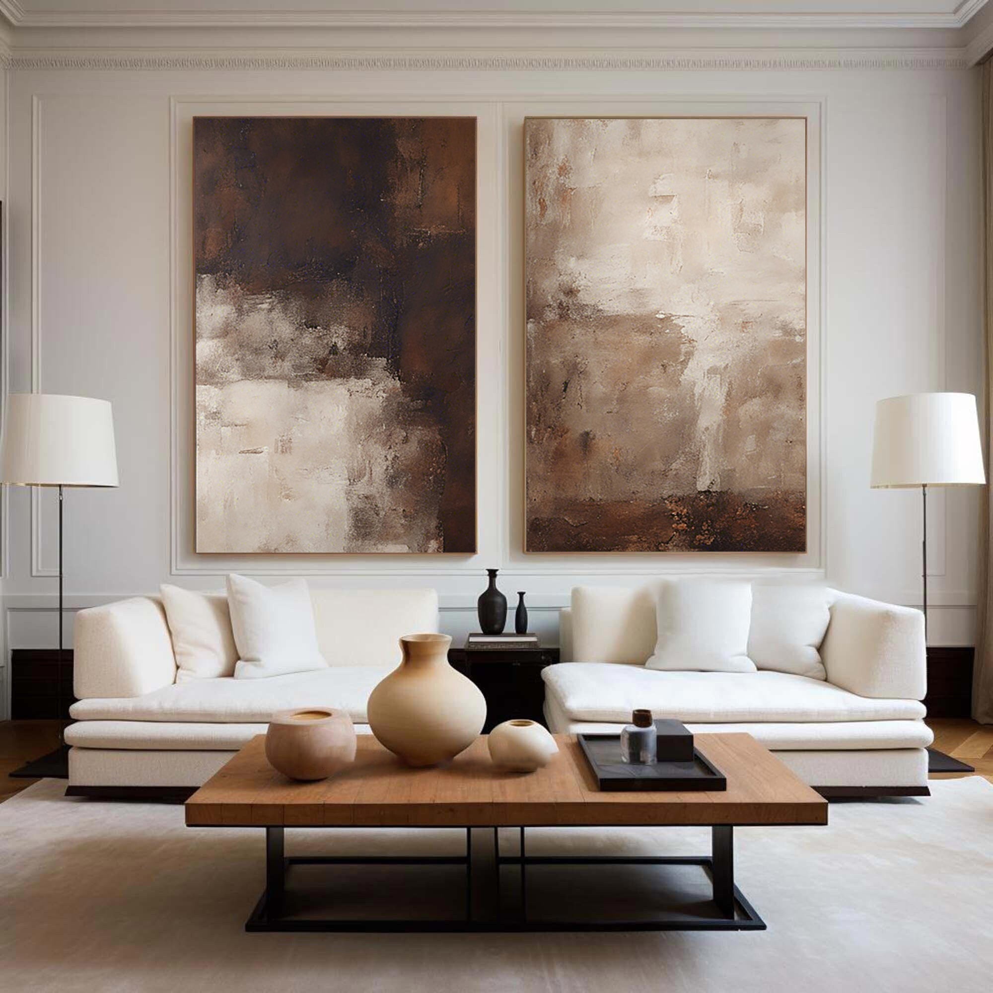 vipgallery Beige & Brown Minimalist Painting Set Of 2 #BBS 003