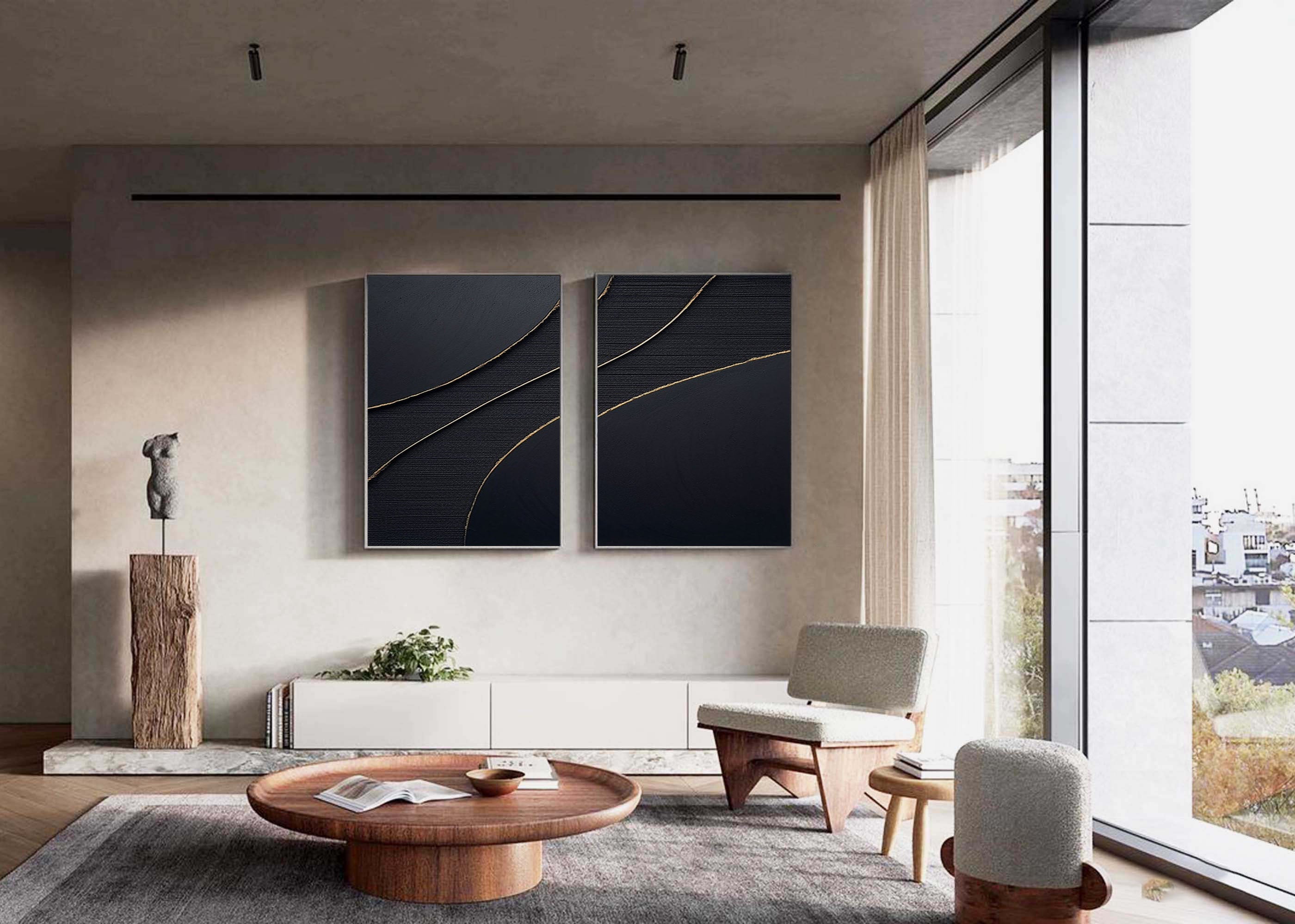 vipgallery Black Abstract Painting SET OF 2 #CXA 012