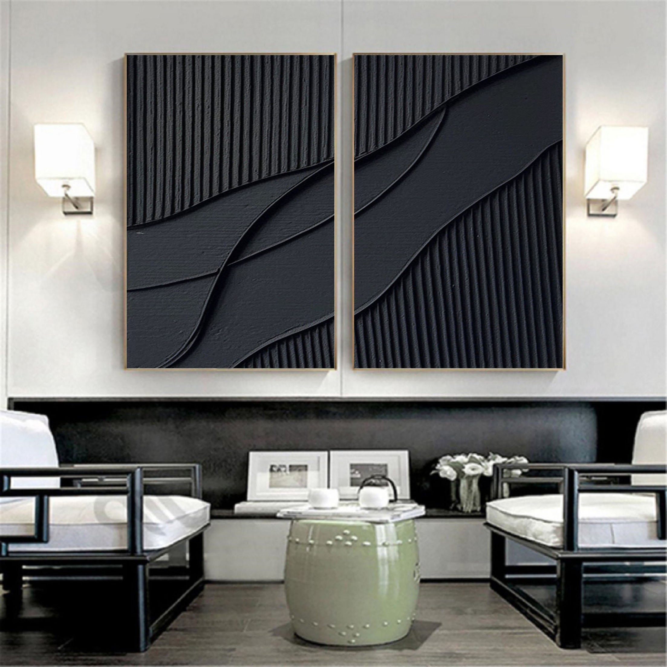 vipgallery Black Abstract Painting SET OF 2 #CXA 007