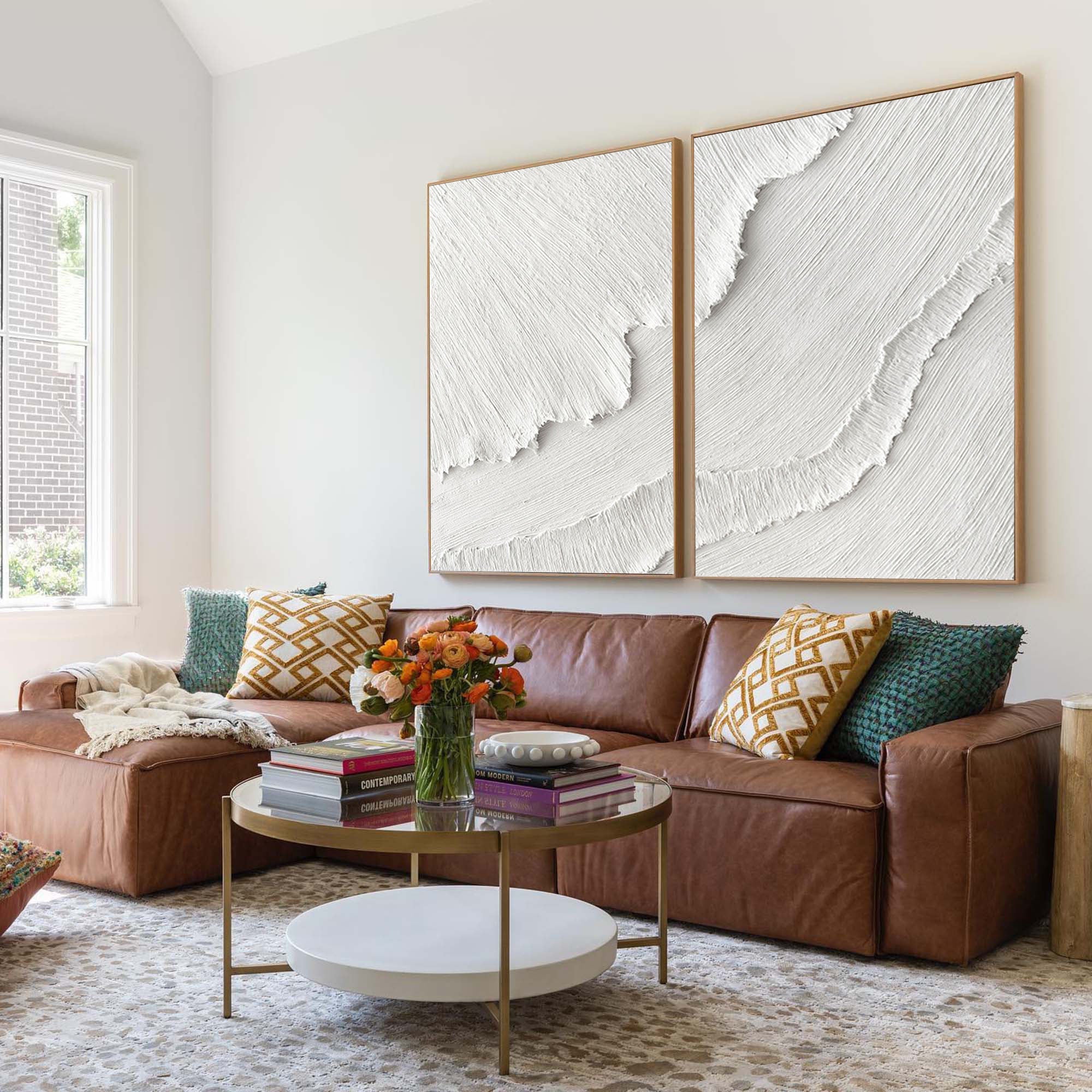 vipgallery White Plaster 3D Textured Minimalist Abstract Art on Canvas | Handcrafted Monochrome Wall Decor SET OF 2 #CXA 015