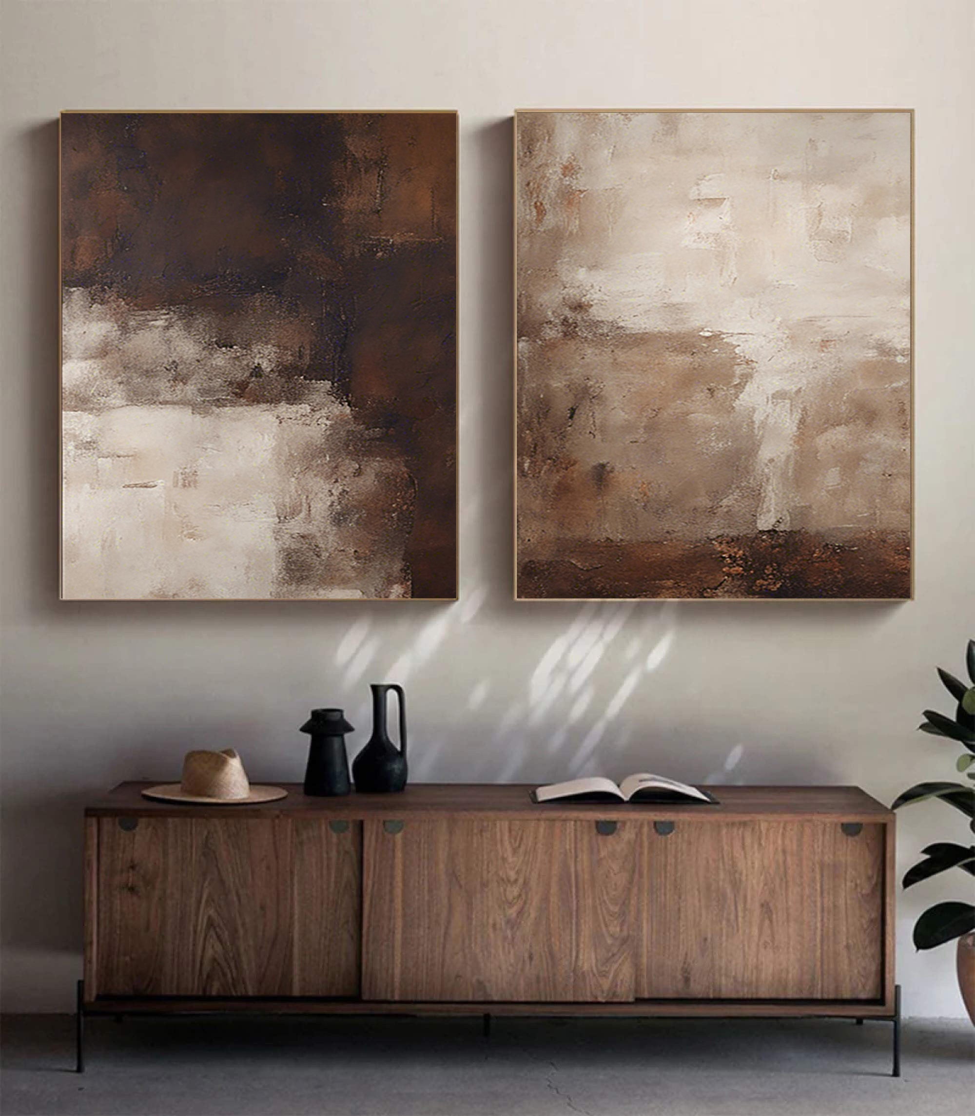 vipgallery Beige & Brown Minimalist Painting Set Of 2 #BBS 003