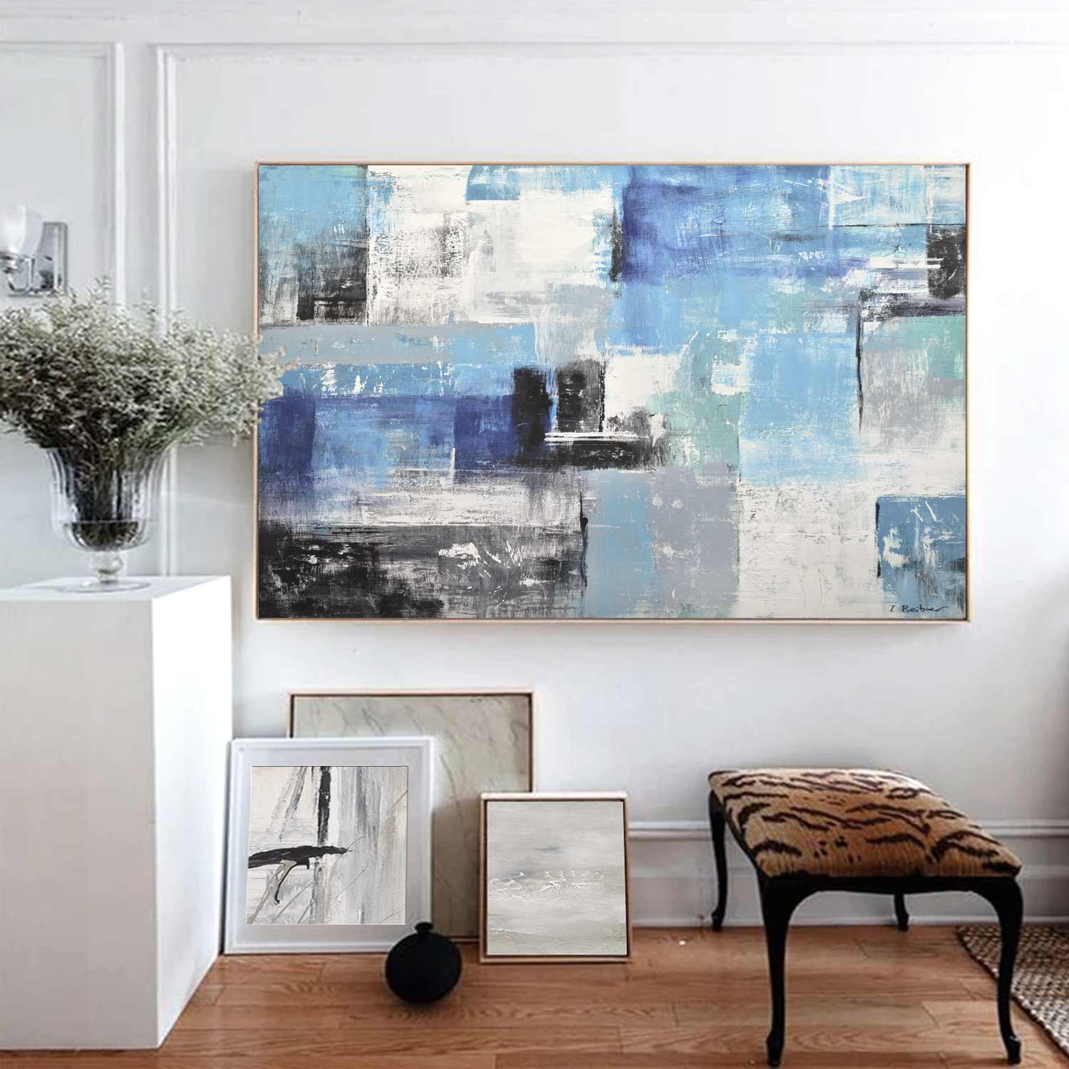vipgallery Geometric Abstract Blue Framed Art "Blue Zone"