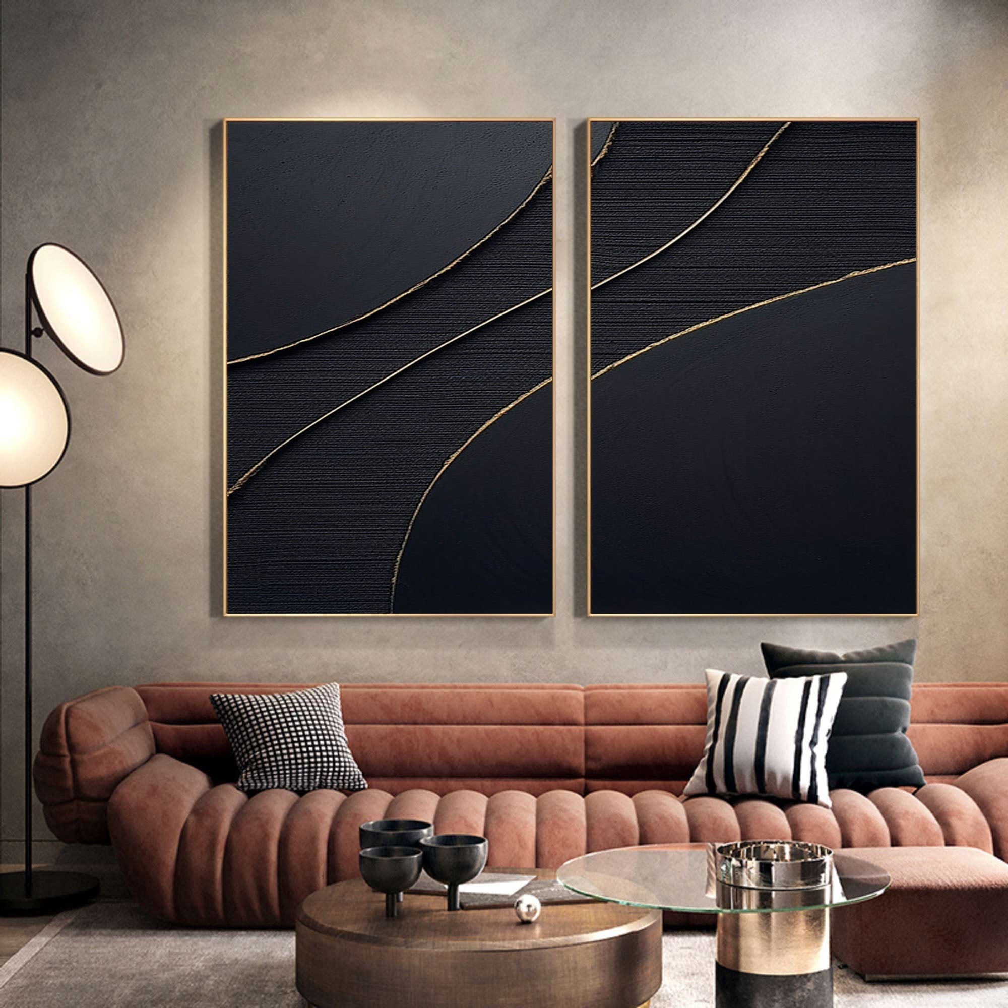vipgallery Black Abstract Painting SET OF 2 #CXA 012