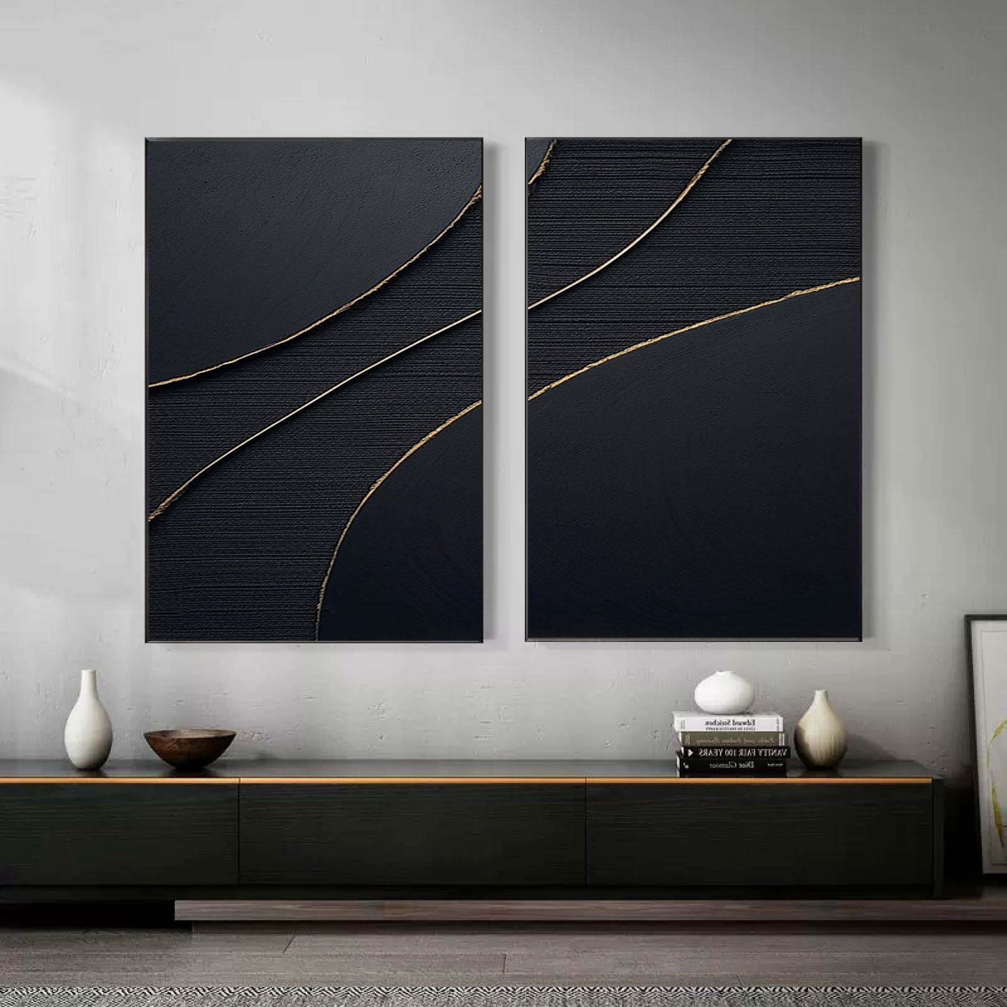 vipgallery Black Abstract Painting SET OF 2 #CXA 012