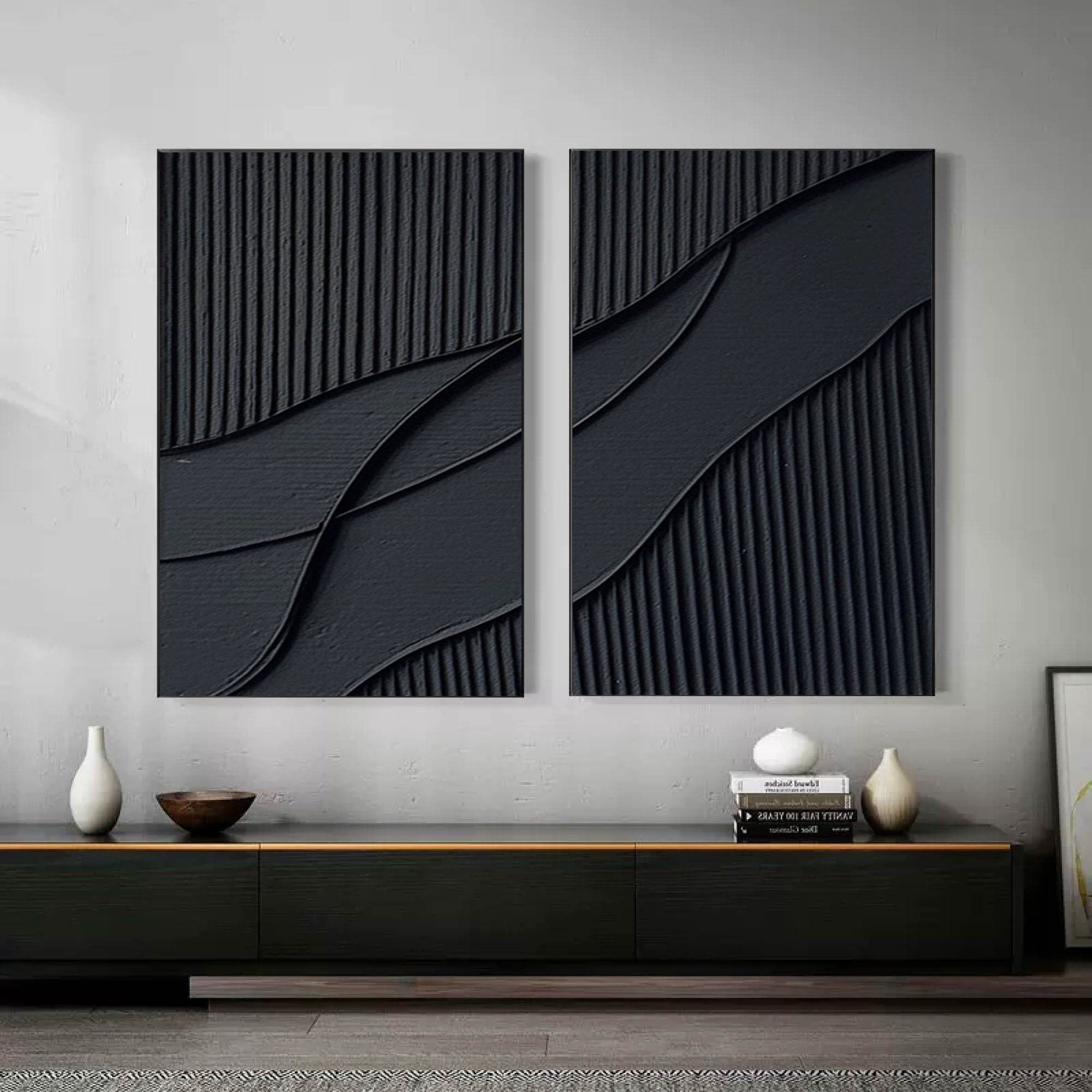 vipgallery Black Abstract Painting SET OF 2 #CXA 007