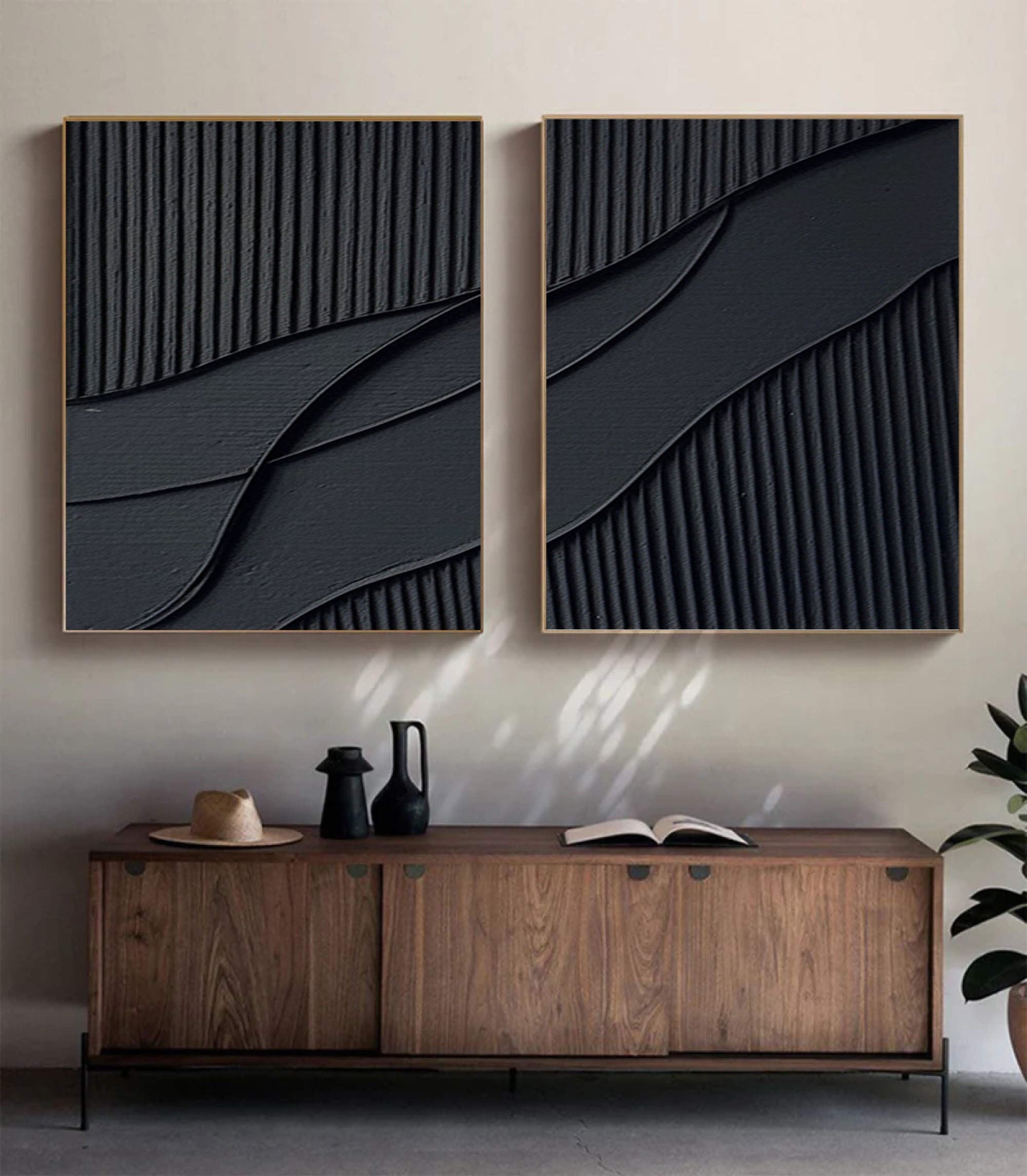vipgallery Black Abstract Painting SET OF 2 #CXA 007