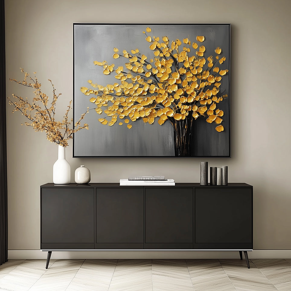 vipgallery Golden Leaves on Grey Canvas-wp241968