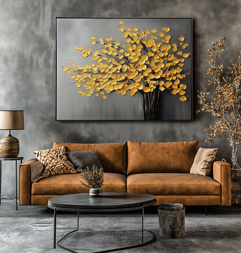 vipgallery Golden Leaves on Grey Canvas-wp241968