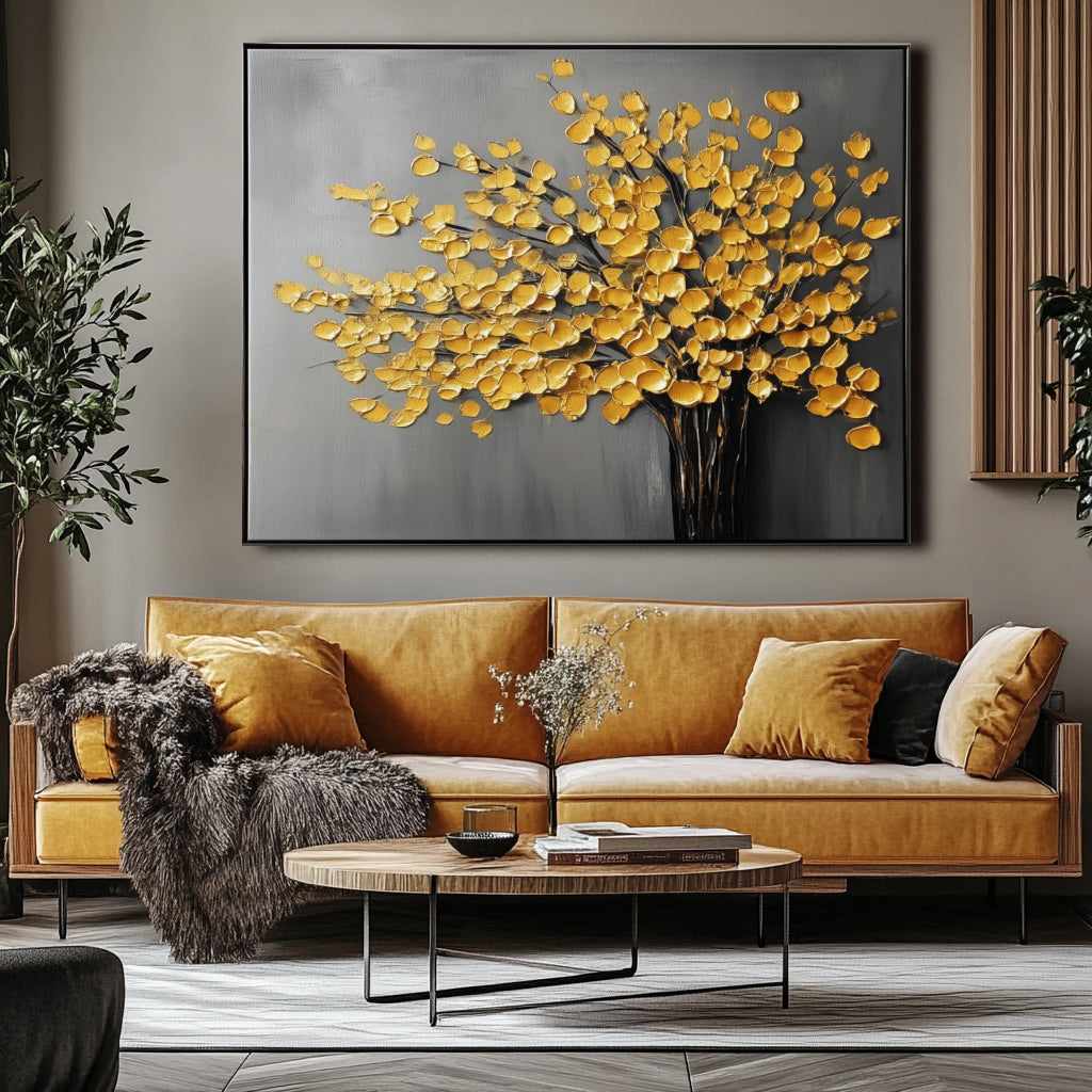 vipgallery Golden Leaves on Grey Canvas-wp241968