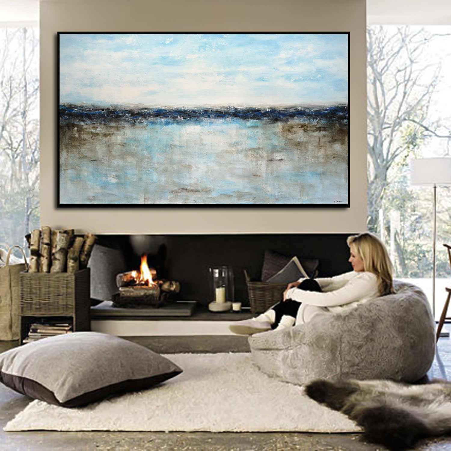 vipgallery Blue Abstract Ocean Seascape Painting "Home Coming"
