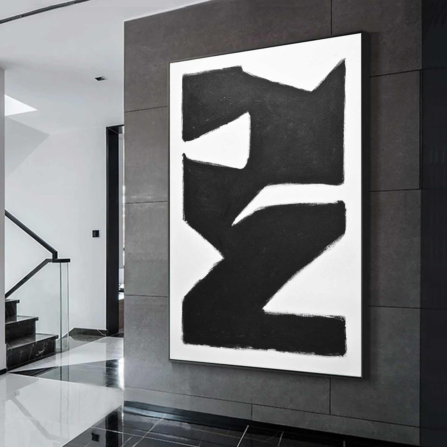 vipgallery Black White 1950's Vintage Abstract Painting "City Block"