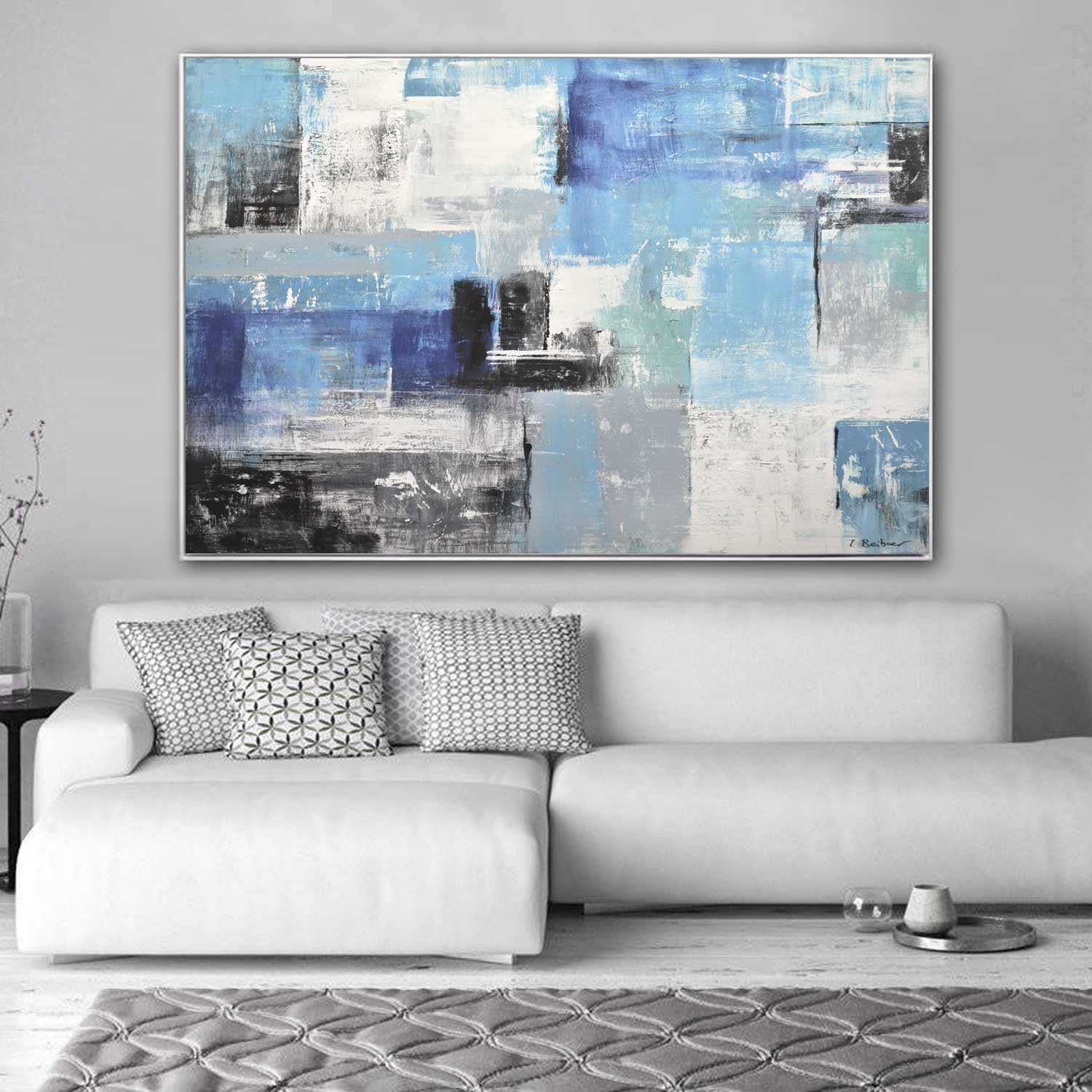vipgallery Geometric Abstract Blue Framed Art "Blue Zone"
