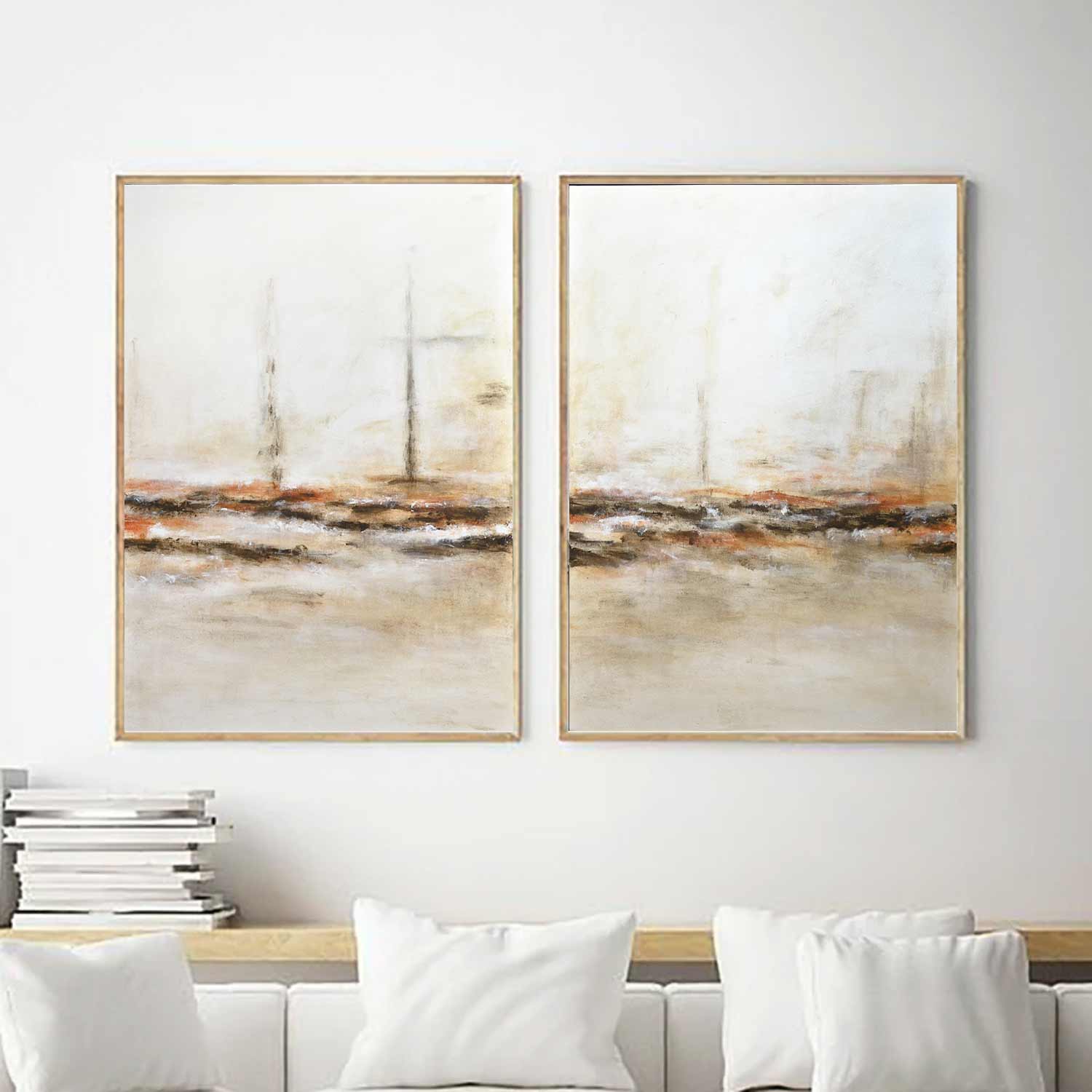 vipgallery Set of 2 Light Beige Abstract Paintings "Taken"
