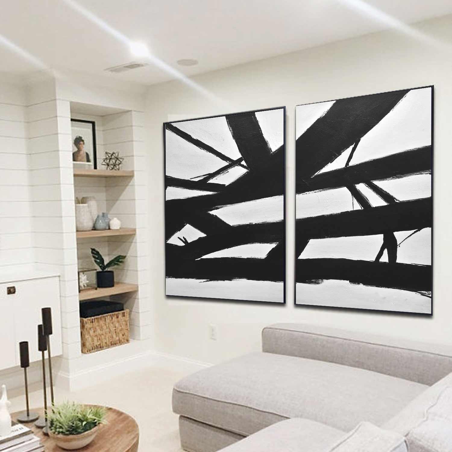 vipgallery Set of 2 Black White Abstract "Crossing the Lines"