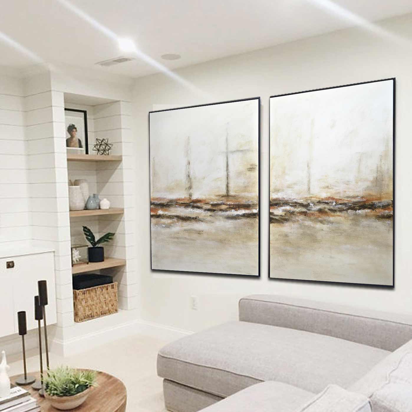 vipgallery Set of 2 Light Beige Abstract Paintings "Taken"