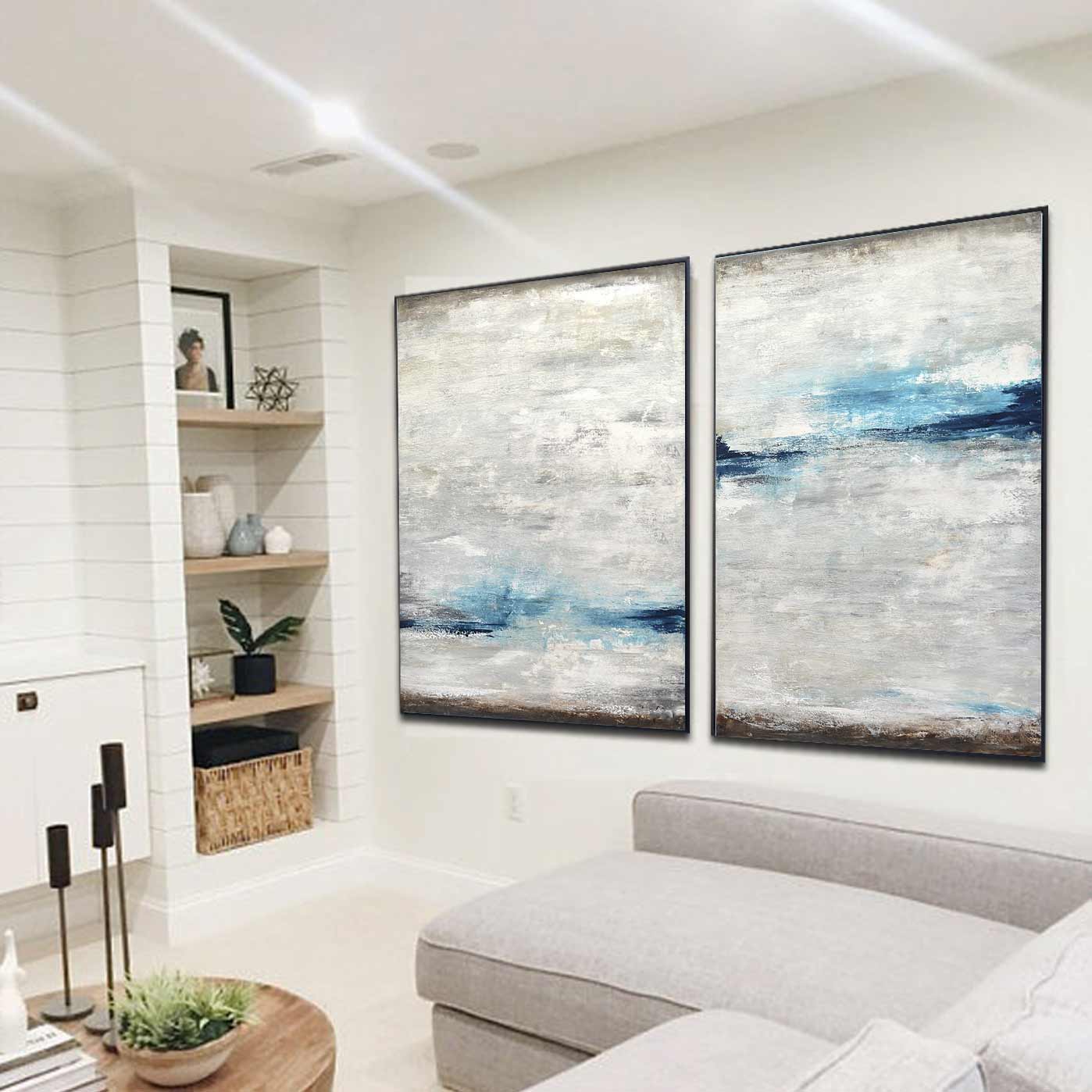 vipgallery Diptych Paintings Handmade Blue White "Above & Below"