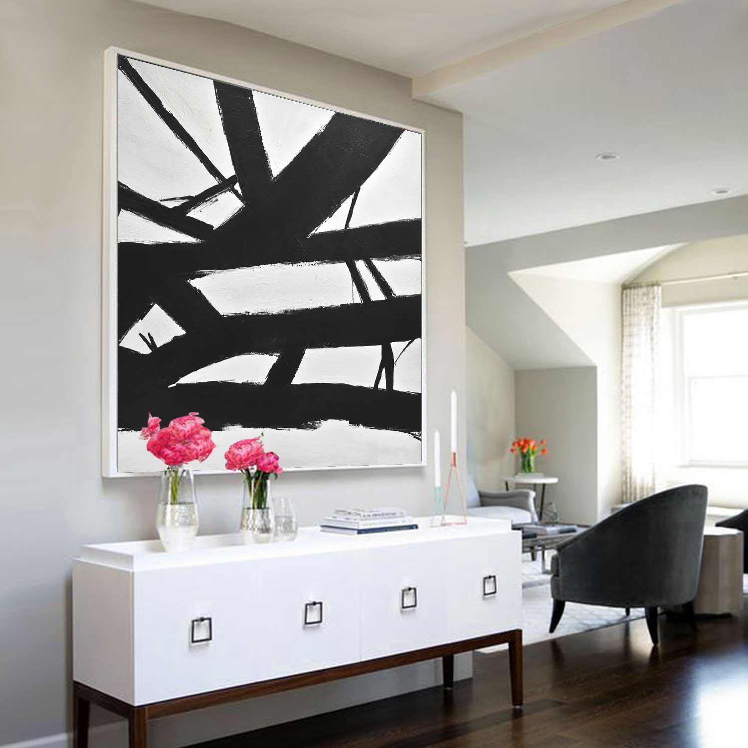 vipgallery Black White Abstract Kline Art "Crossing The Line"
