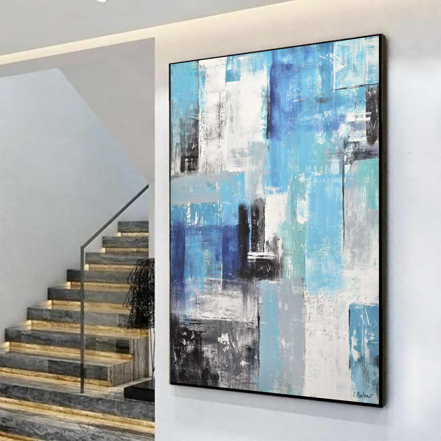 Blue Blocks Abstract Artisan Geometric Decor "Blue Zone"