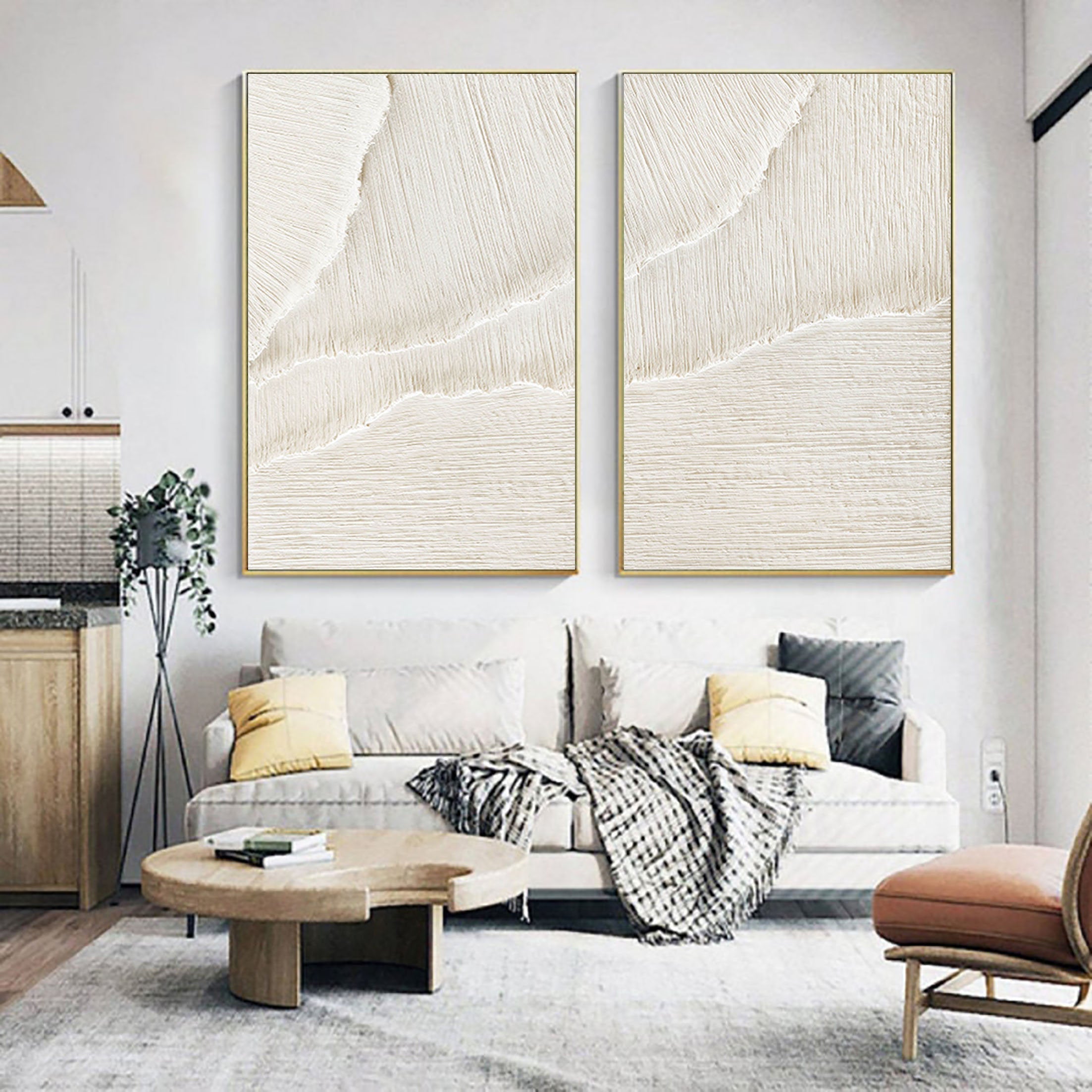 vipgallery White Beige Minimalist Abstract Painting SET OF 2 #AVG 027