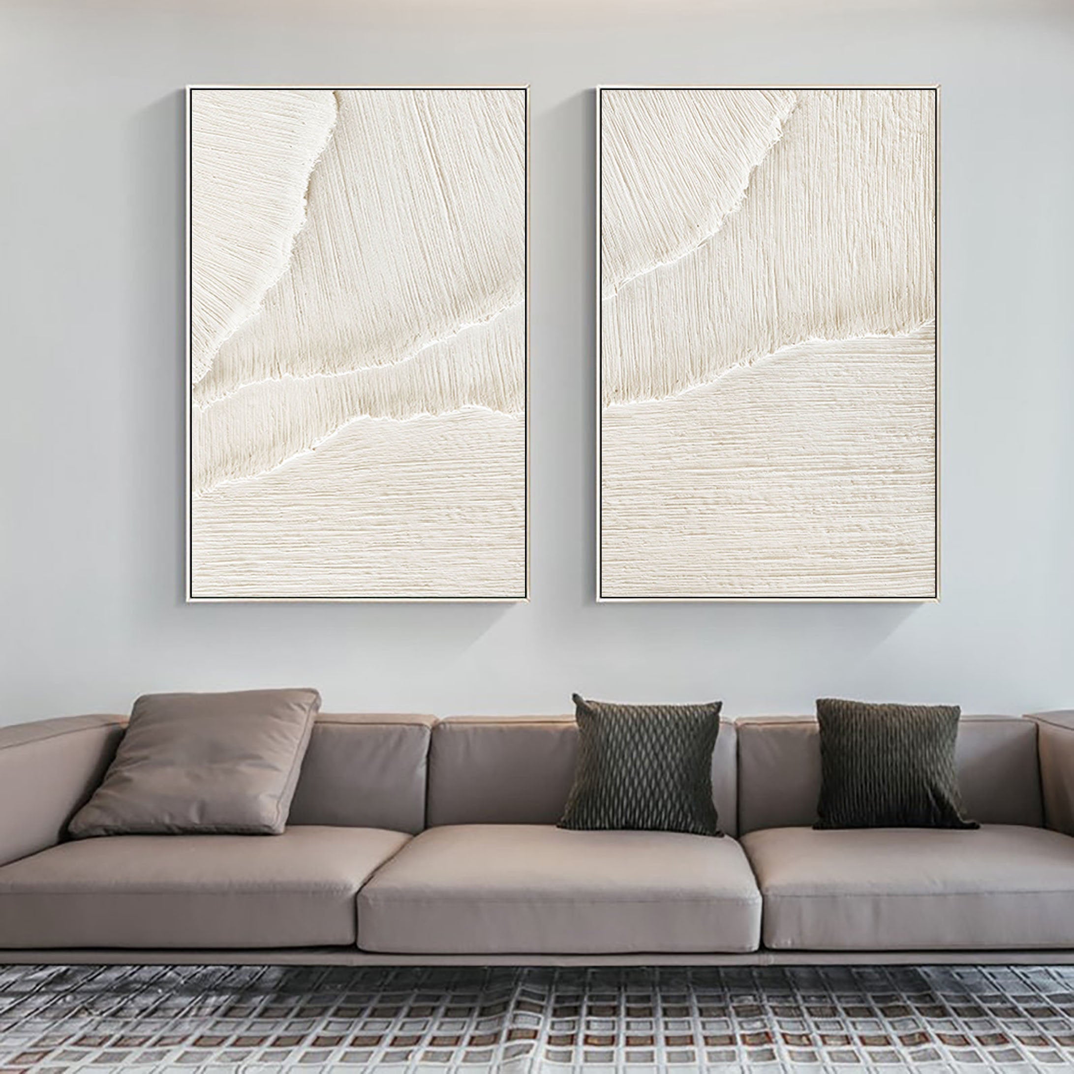 vipgallery White Beige Minimalist Abstract Painting SET OF 2 #AVG 027