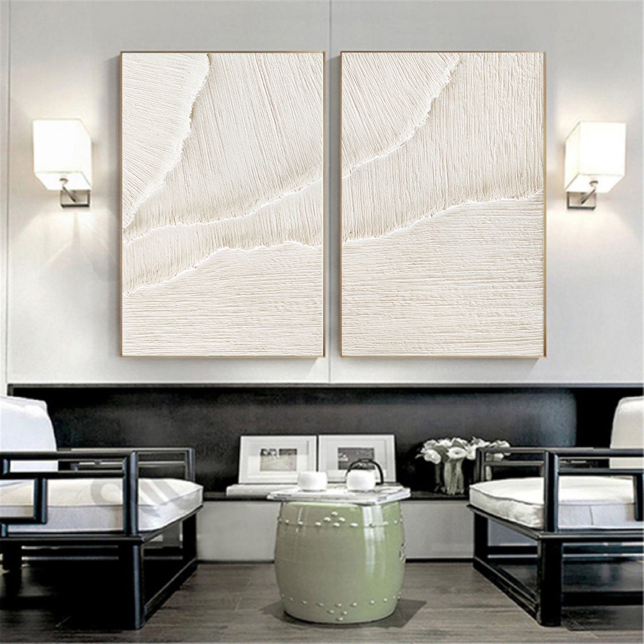 vipgallery White Beige Minimalist Abstract Painting SET OF 2 #AVG 027