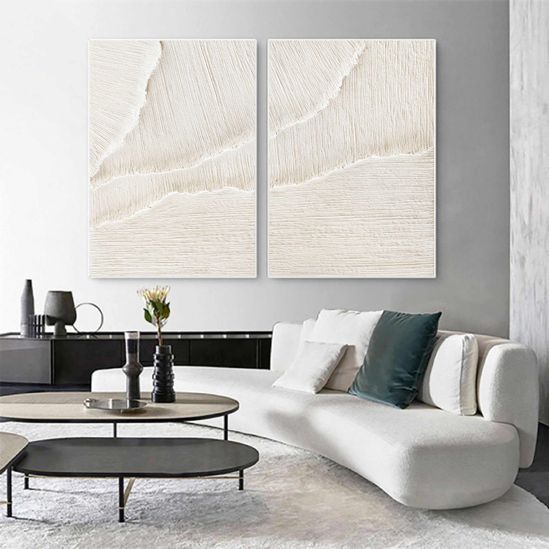 vipgallery White Beige Minimalist Abstract Painting SET OF 2 #AVG 027
