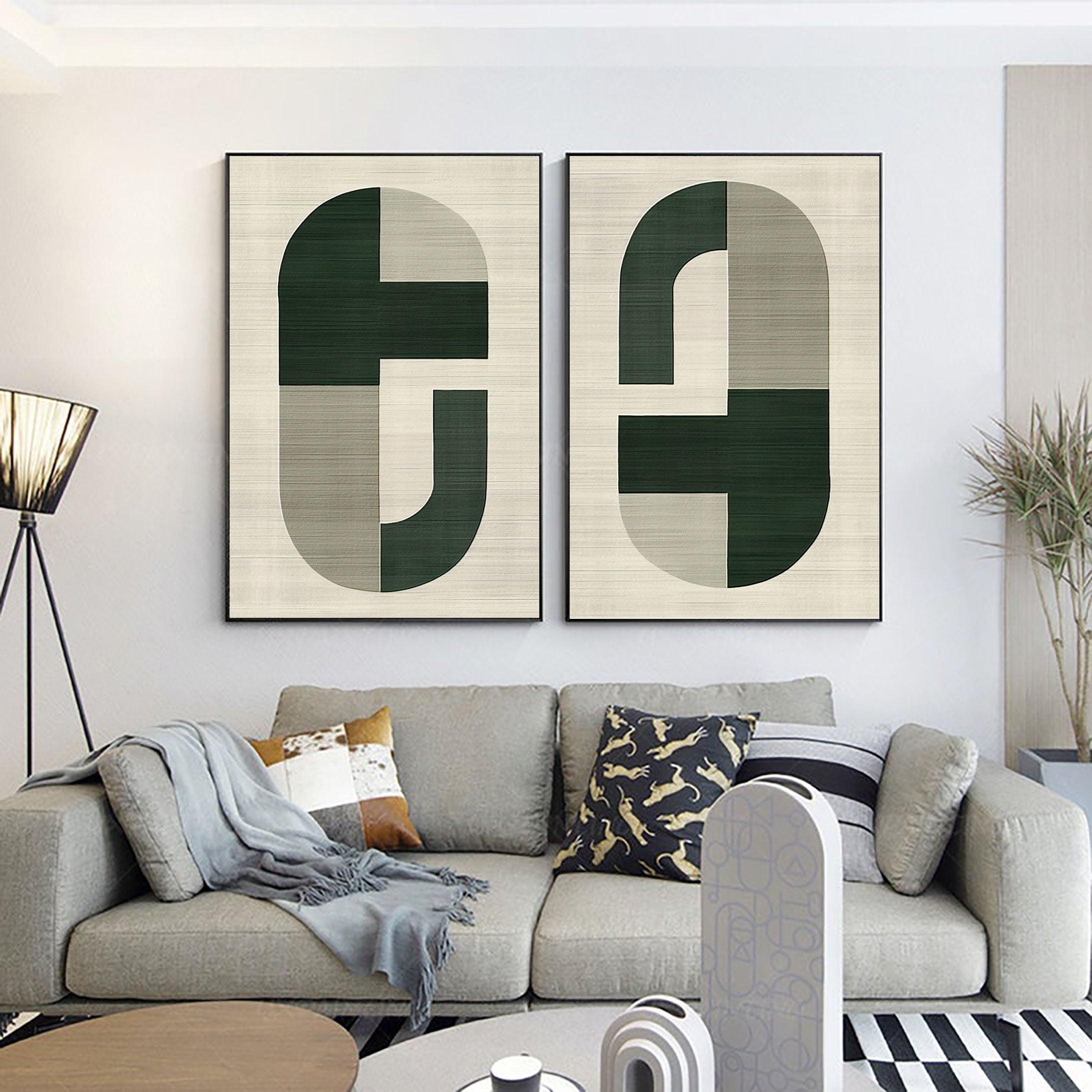 vipgallery Blue & Green Abstract Painting Set Of 2#CXA 002