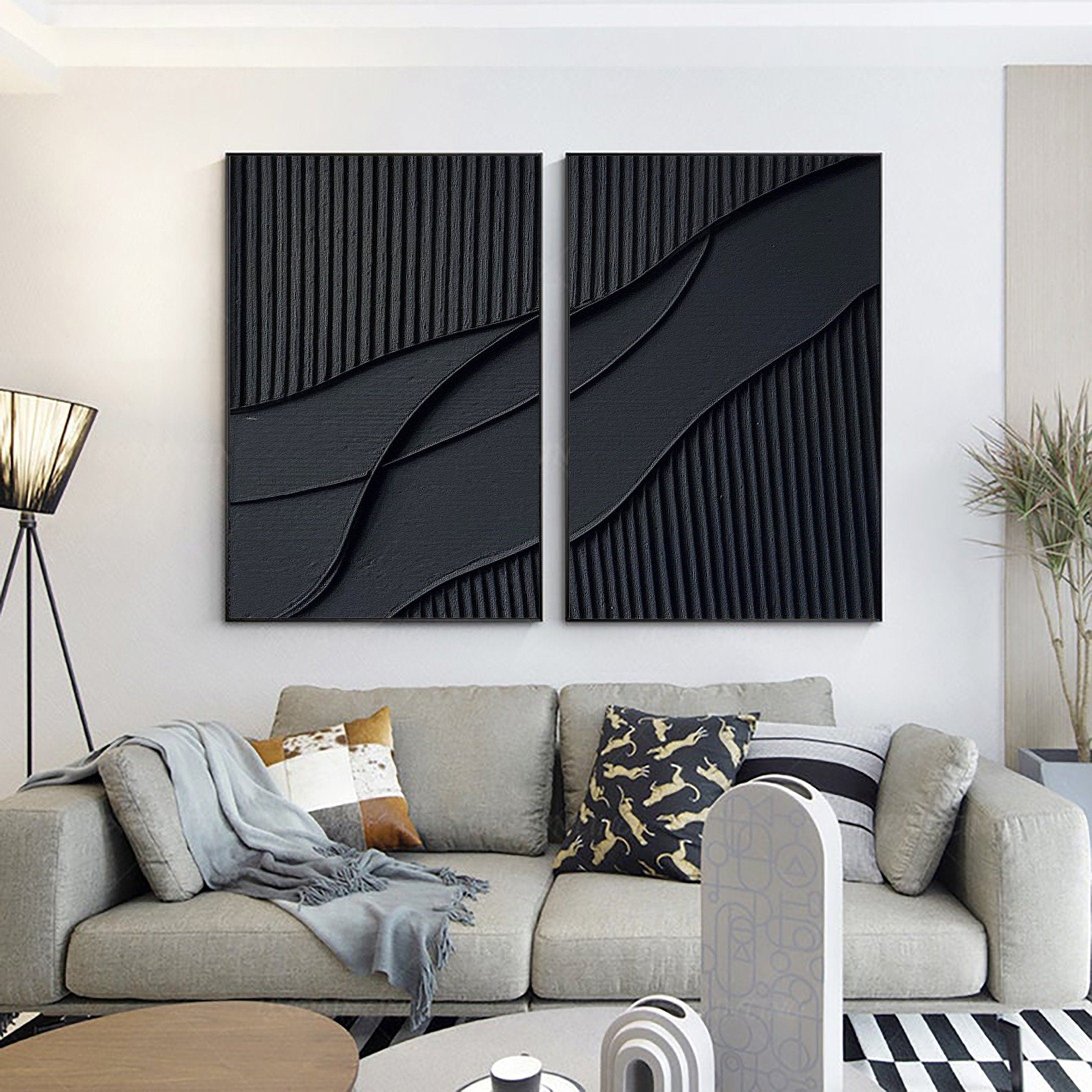 vipgallery Black Abstract Painting SET OF 2 #CXA 007