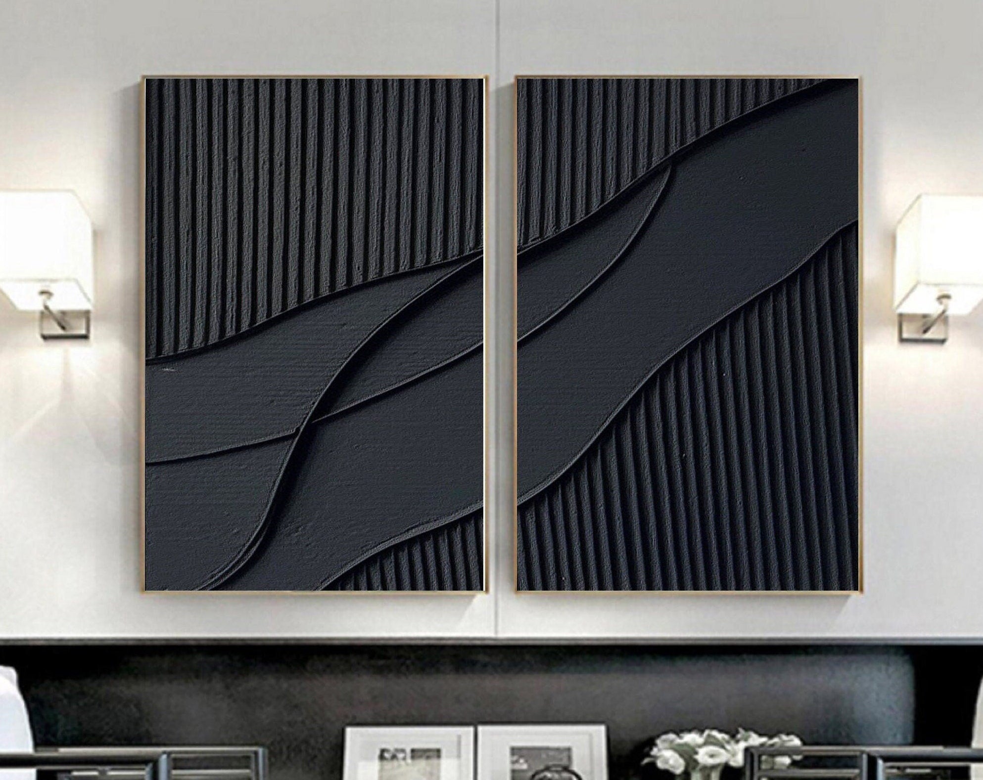 vipgallery Black Abstract Painting SET OF 2 #CXA 007