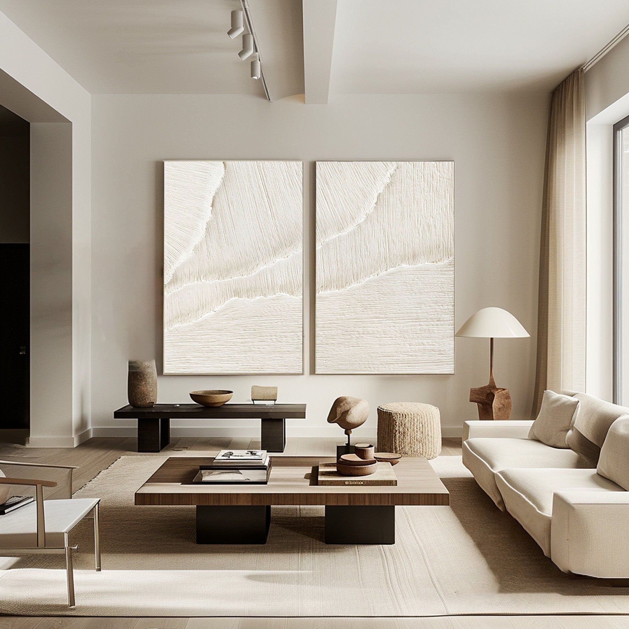 vipgallery White Beige Minimalist Abstract Painting SET OF 2 #AVG 028