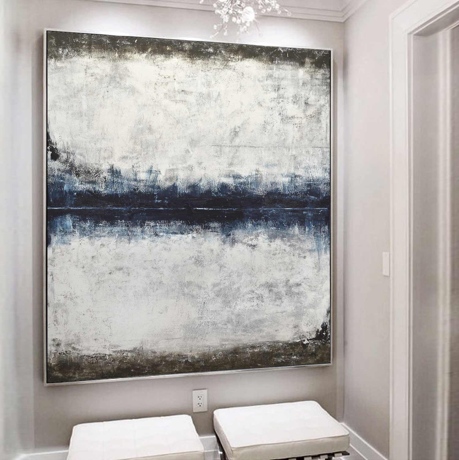 vipgallery Blue Brown Square Artwork Large Abstract Art "Centered"