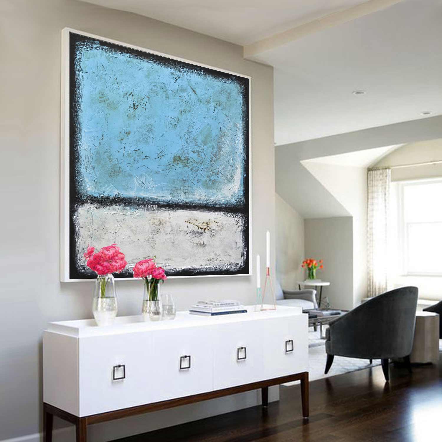 vipgallery White Blue Rothko Style Abstract "Decode"