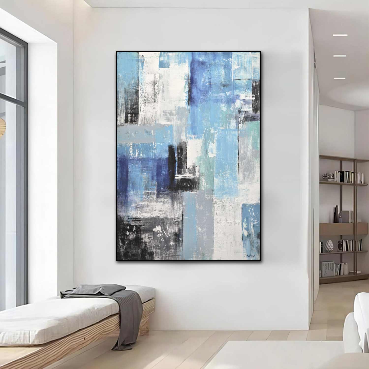 Blue Blocks Abstract Artisan Geometric Decor "Blue Zone"