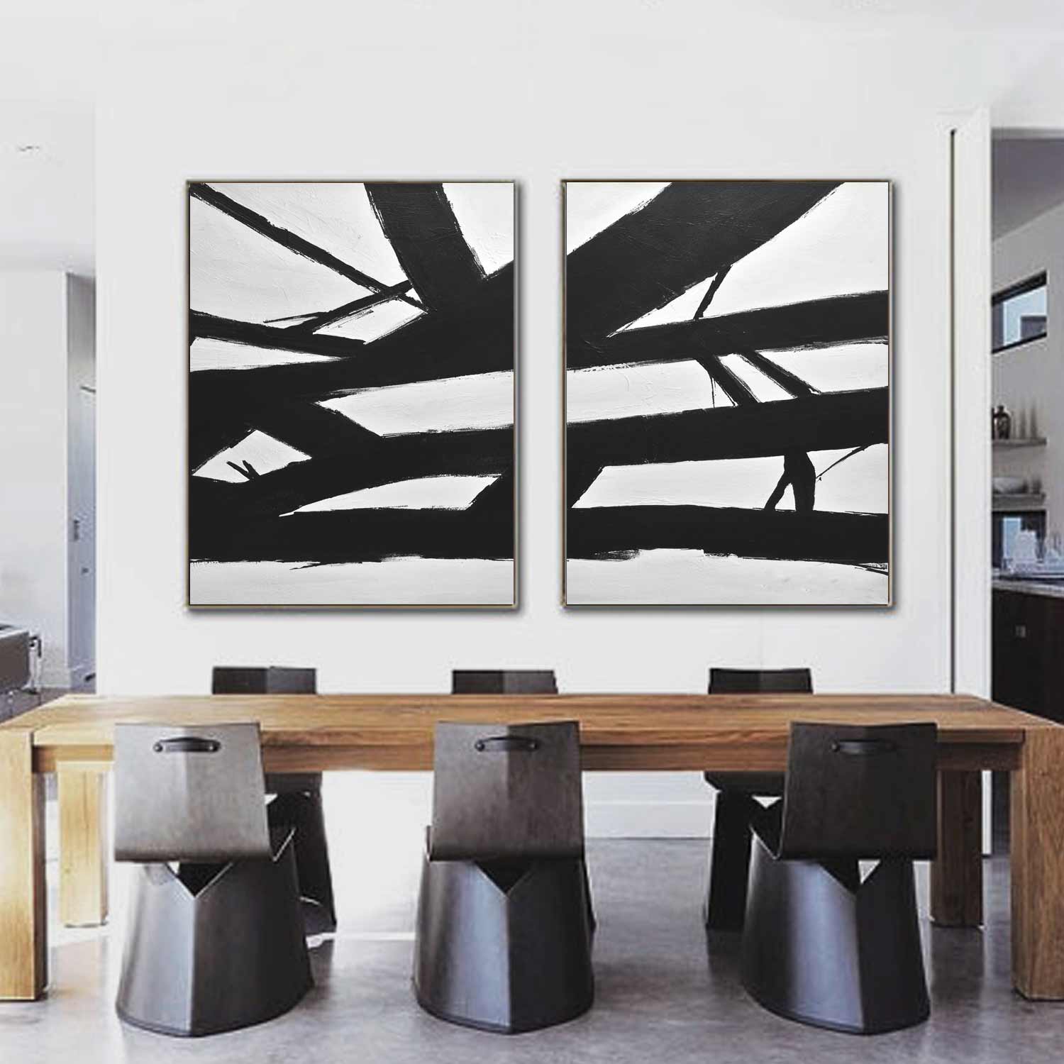 vipgallery Set of 2 Black White Abstract "Crossing the Lines"