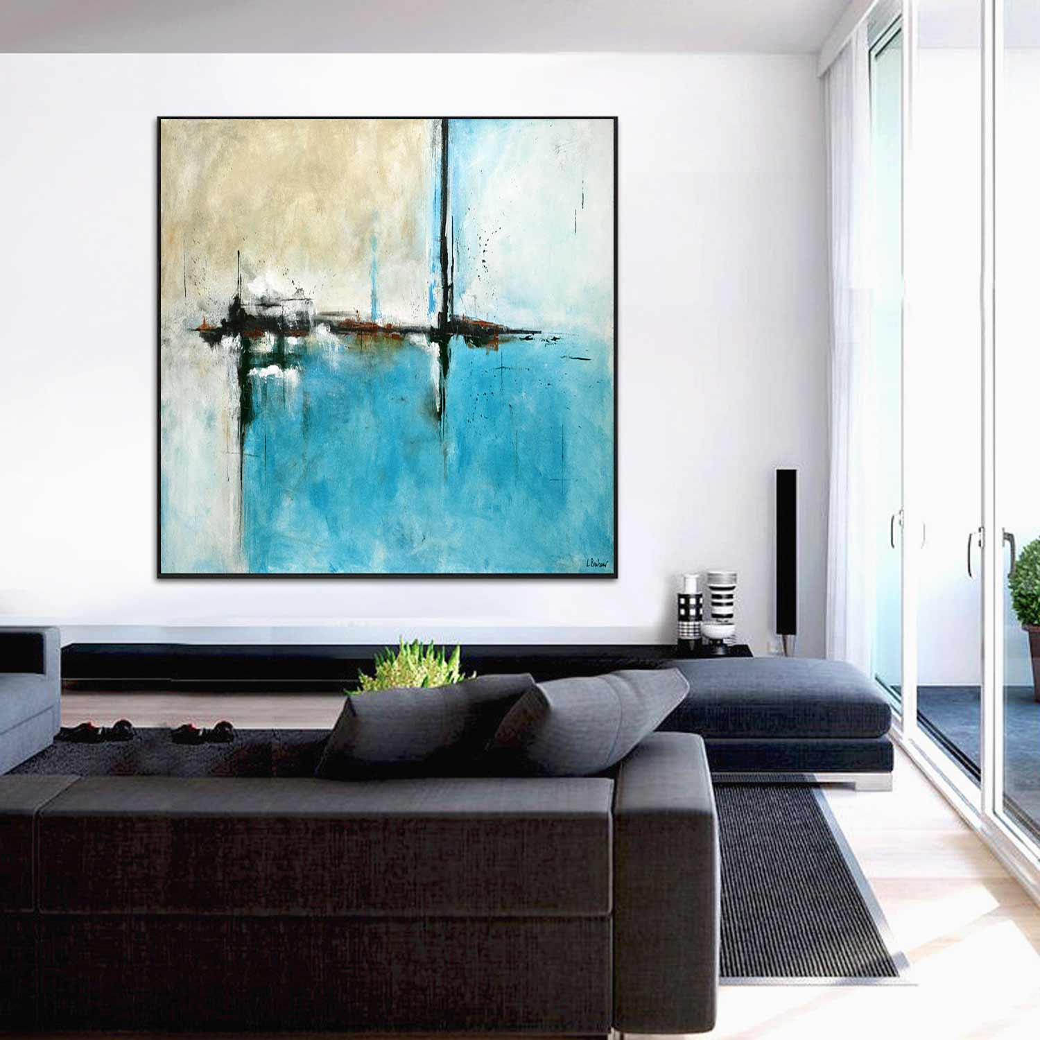 vipgallery Turquoise Original Abstract Large Painting "Daydreamer"