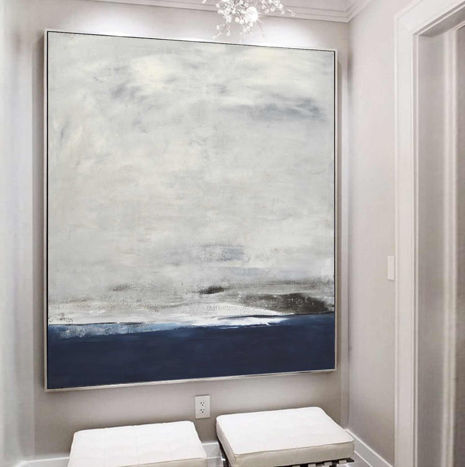 vipgallery Blue Gray Seascape Painting Coastal Waves Art "Above the Blue"