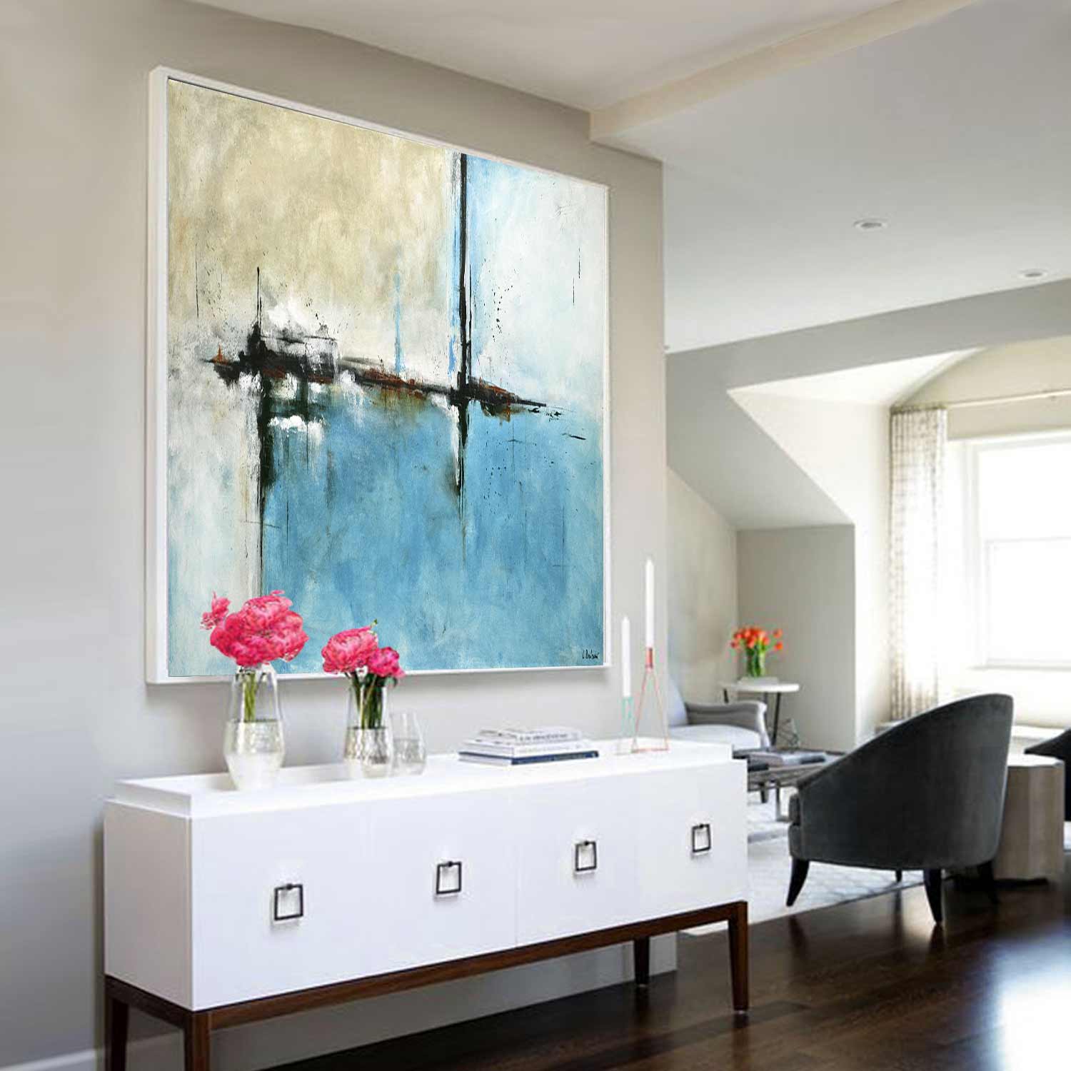 vipgallery Turquoise Original Abstract Large Painting "Daydreamer"