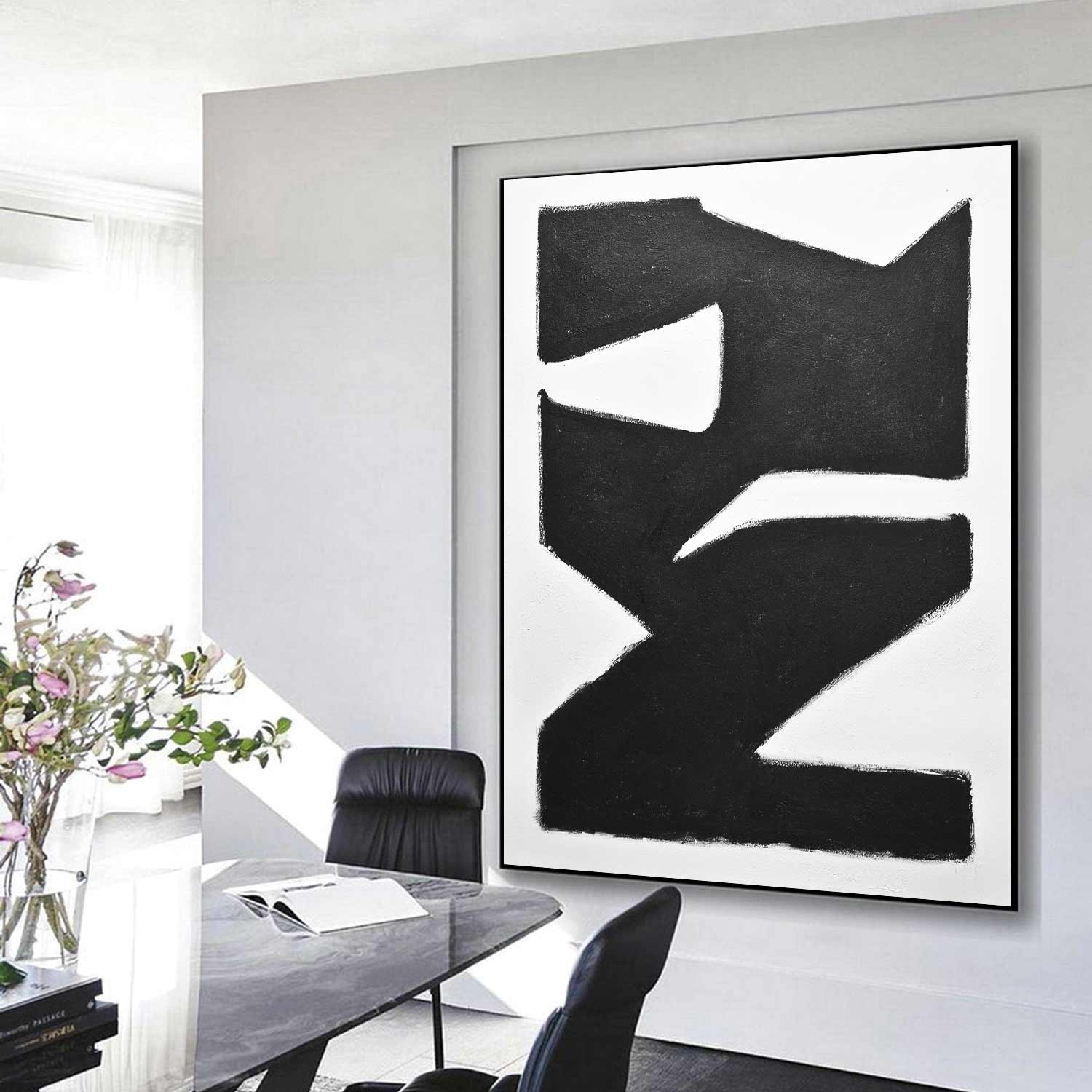 vipgallery Black White 1950's Vintage Abstract Painting "City Block"