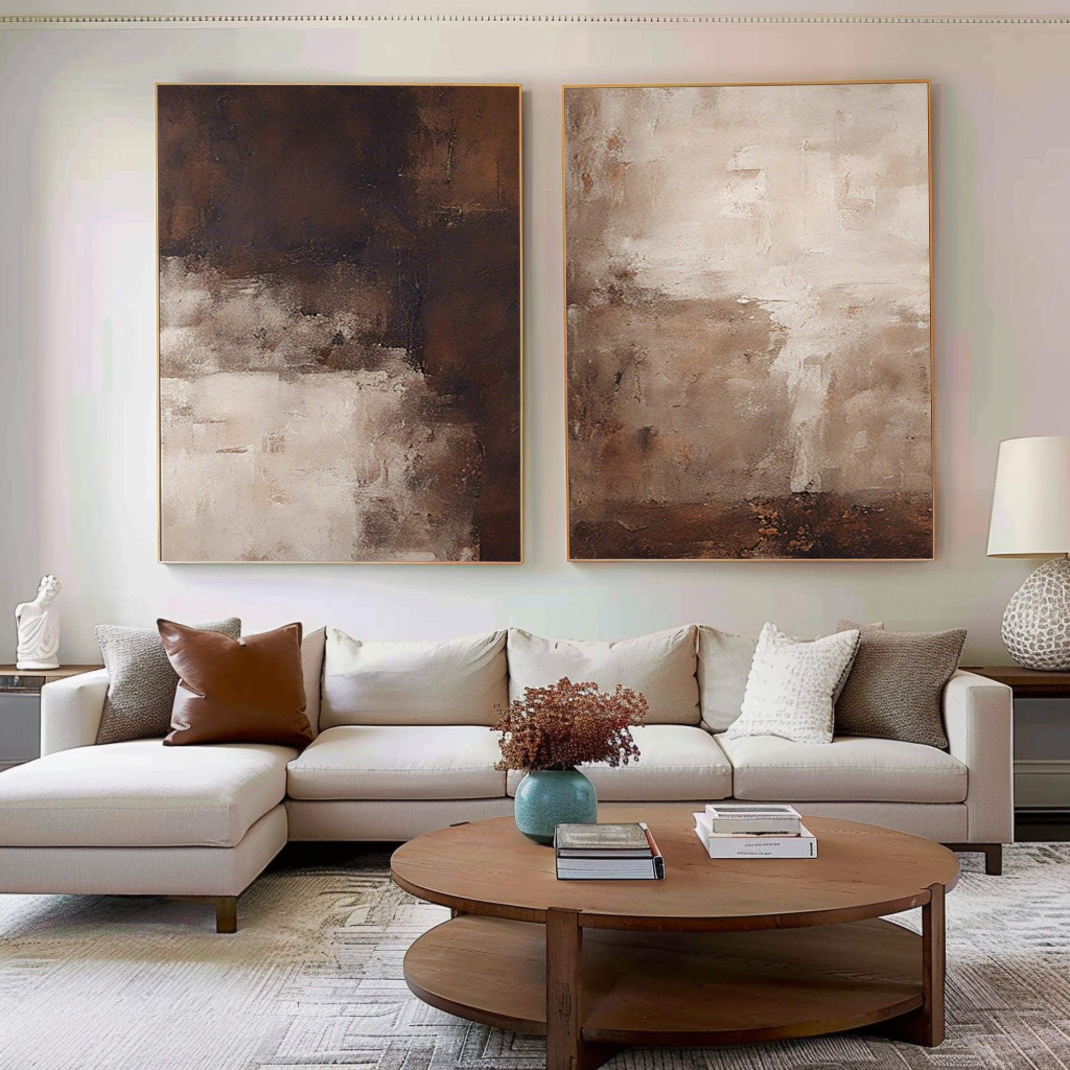vipgallery Beige & Brown Minimalist Painting Set Of 2 #BBS 003