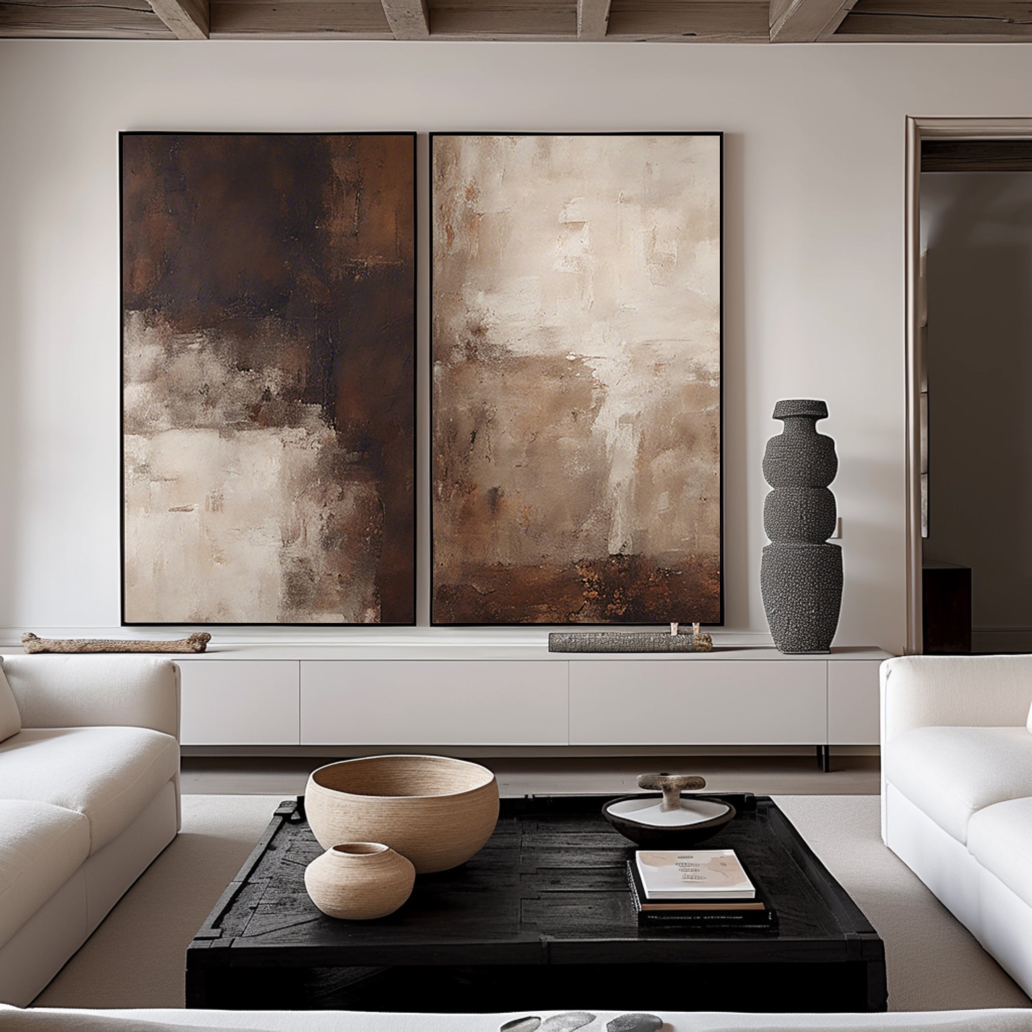vipgallery Beige & Brown Minimalist Painting Set Of 2 #BBS 003