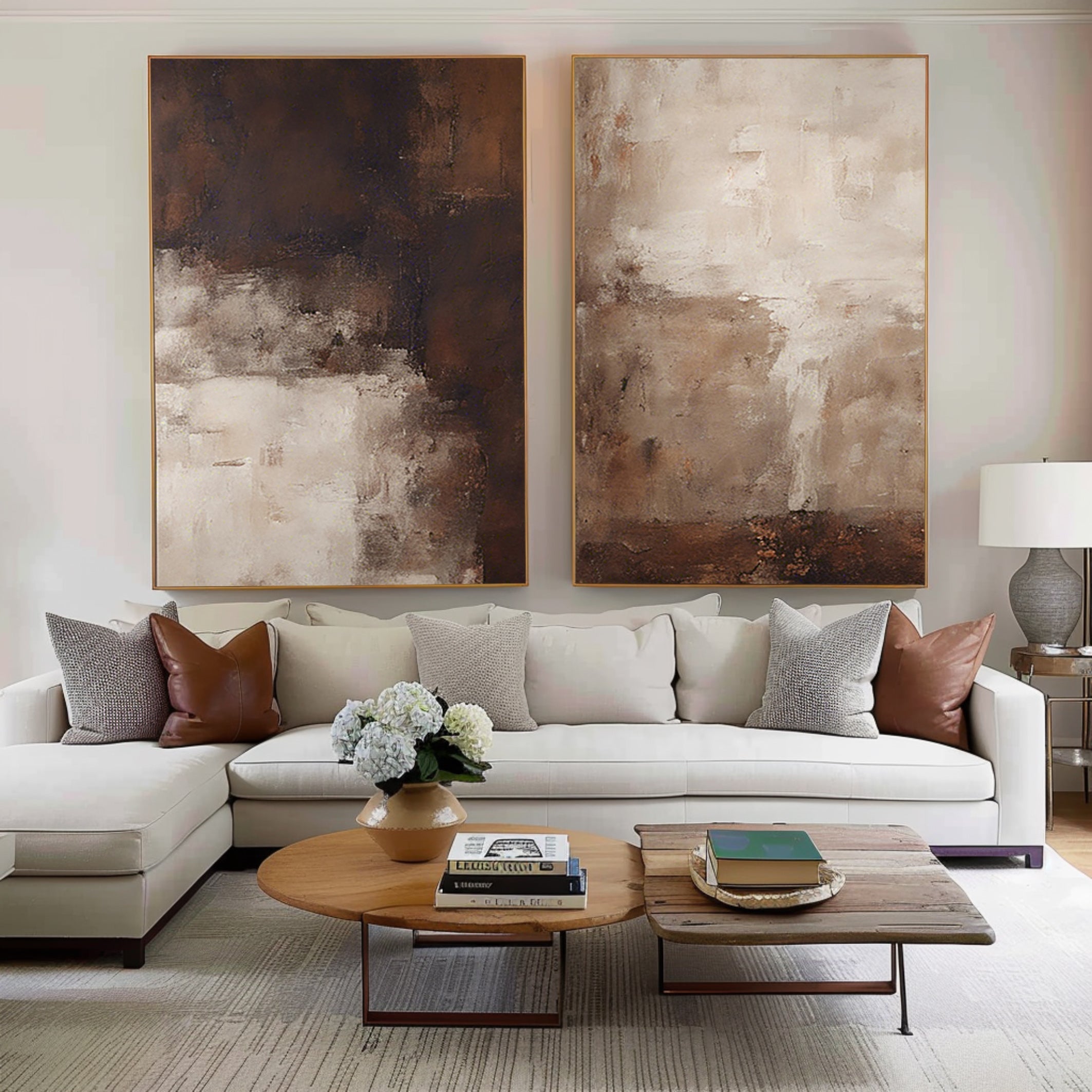 vipgallery Beige & Brown Minimalist Painting Set Of 2 #BBS 003