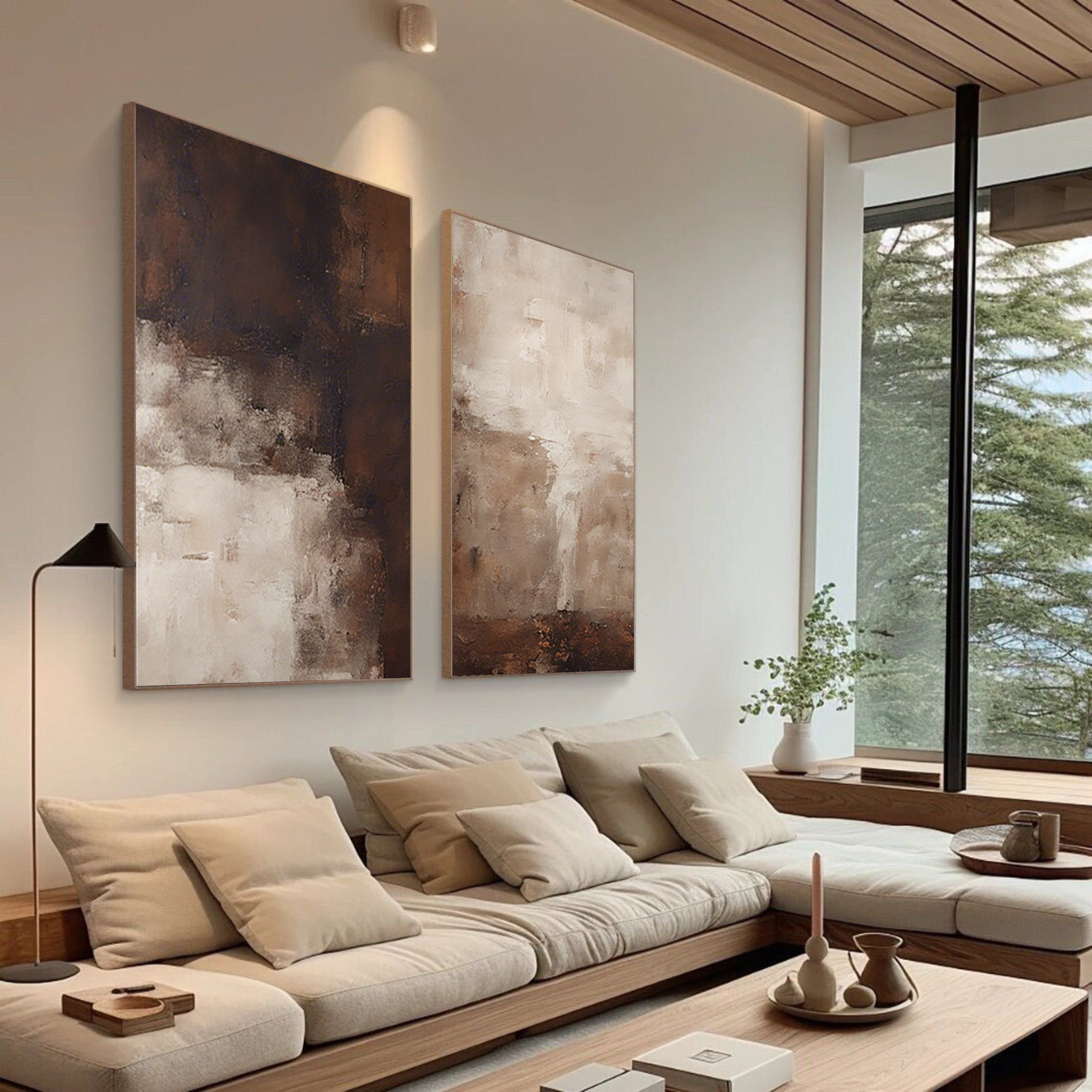 vipgallery Beige & Brown Minimalist Painting Set Of 2 #BBS 003