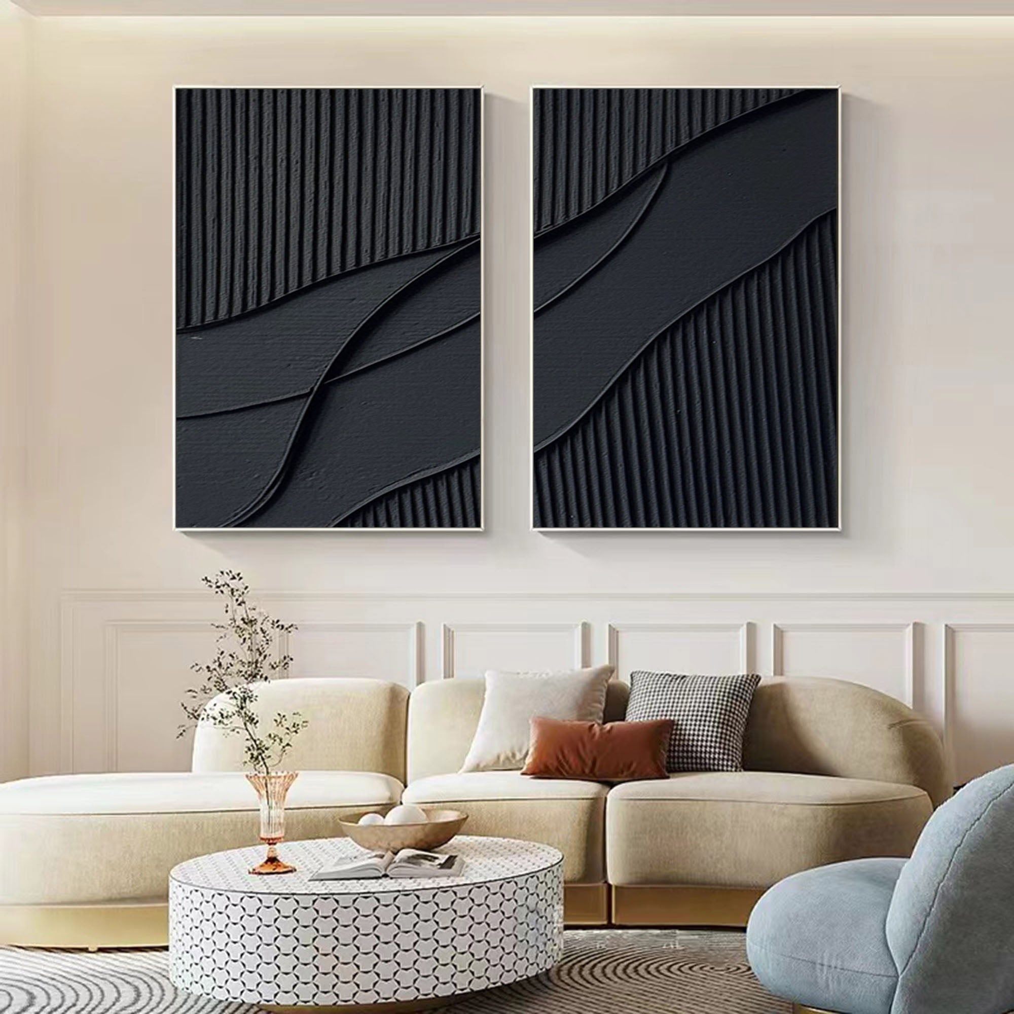 Black Abstract Painting SET OF 2 #CXA 007