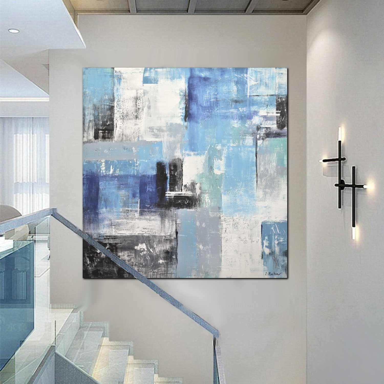 Abstract Geometric Blue On Canvas "Blue Zone"