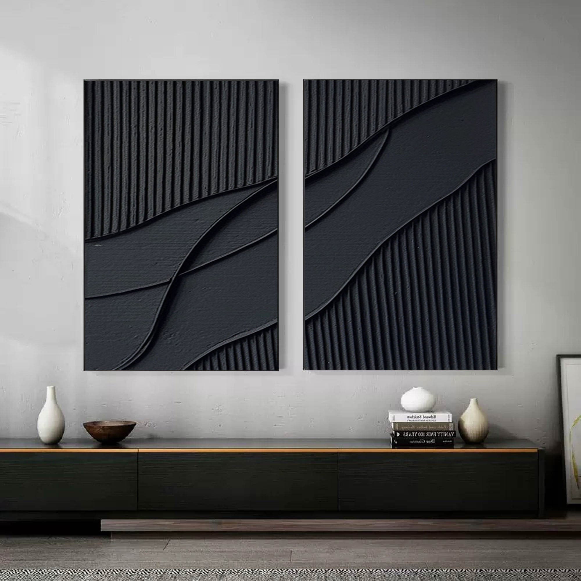 Black Abstract Painting SET OF 2 #CXA 007