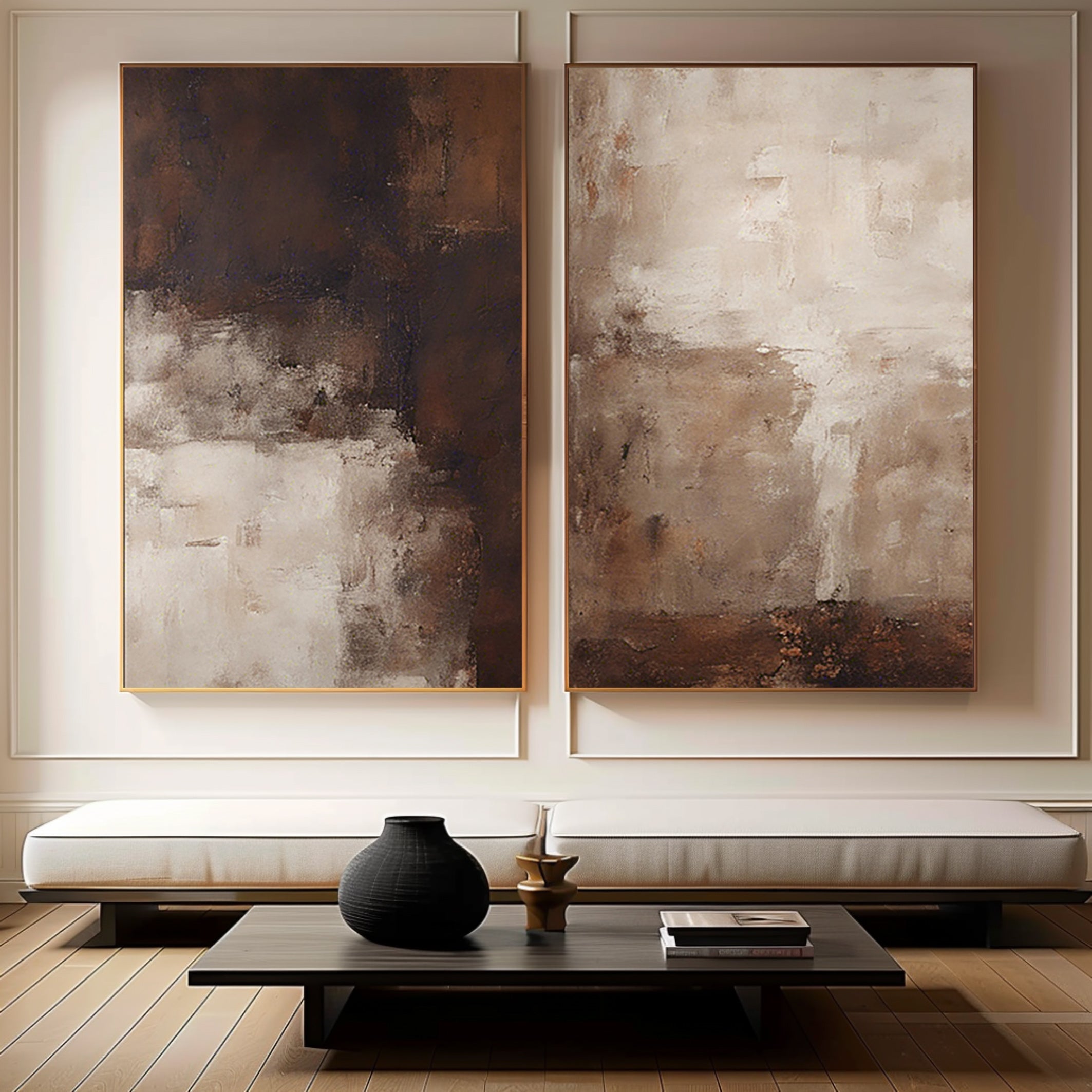 vipgallery Beige & Brown Minimalist Painting Set Of 2 #BBS 003