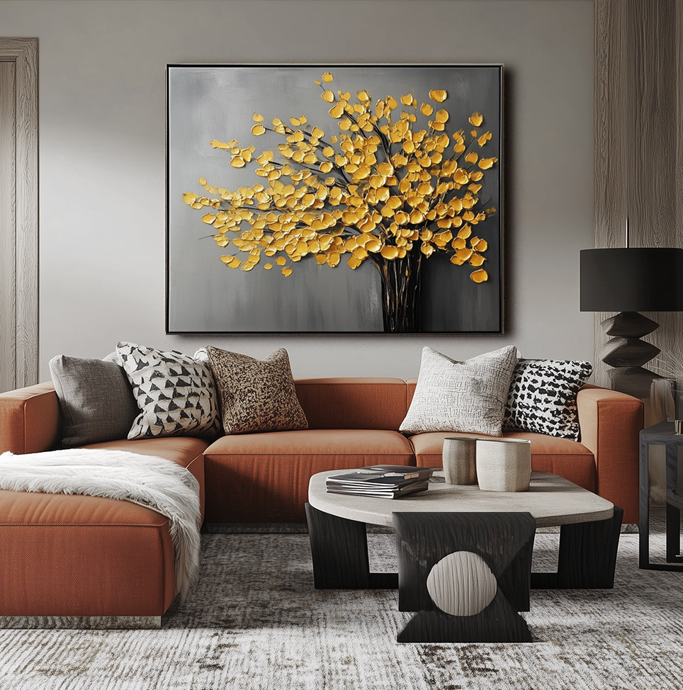 vipgallery Golden Leaves on Grey Canvas-wp241968