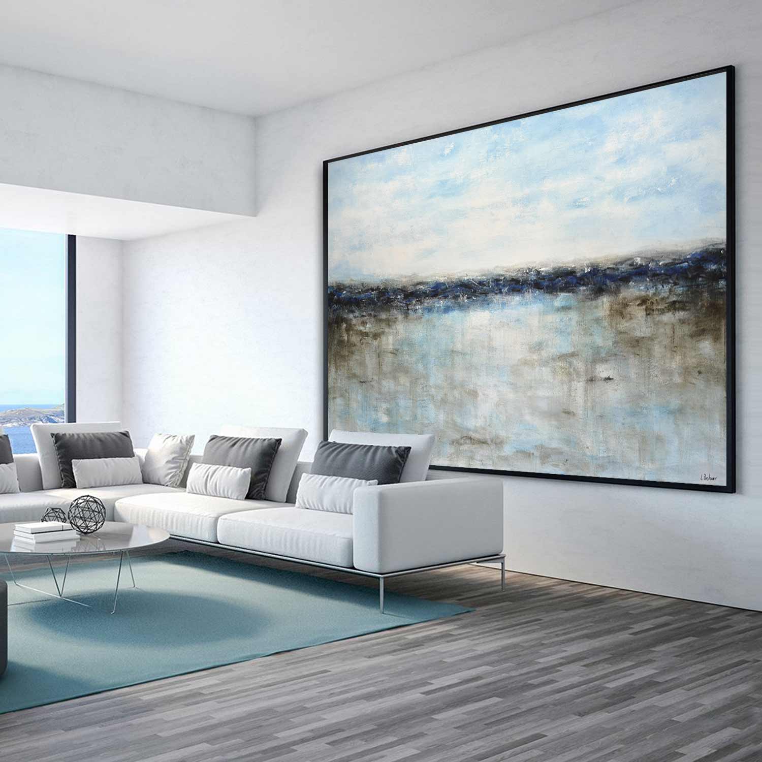 Blue Abstract Ocean Seascape Painting "Home Coming"